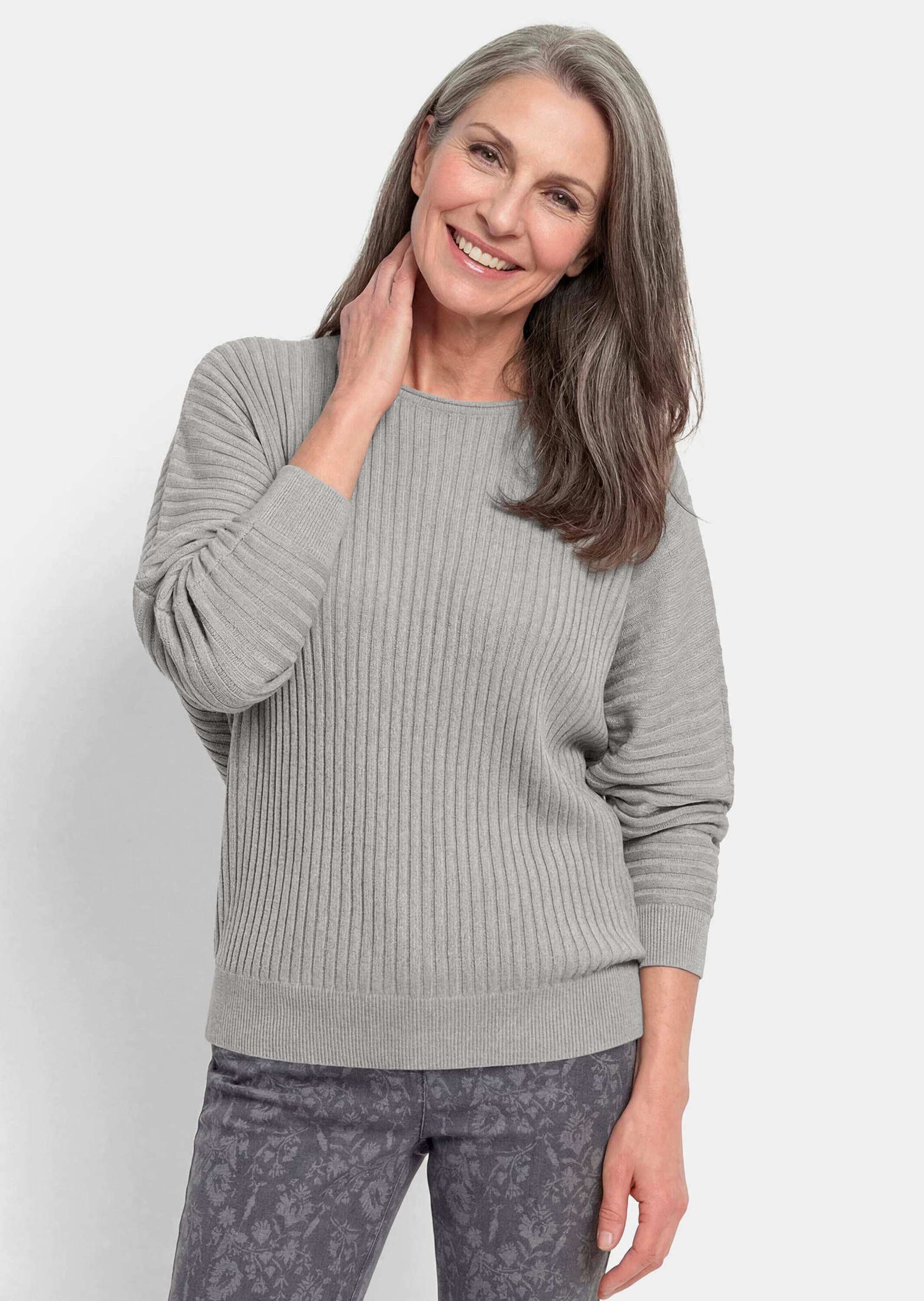 GOLDNER Rundhalspullover »Rippenpullover mit U-Boot-Ausschnitt« silber farbiger Lurexfaden mit verstricktr