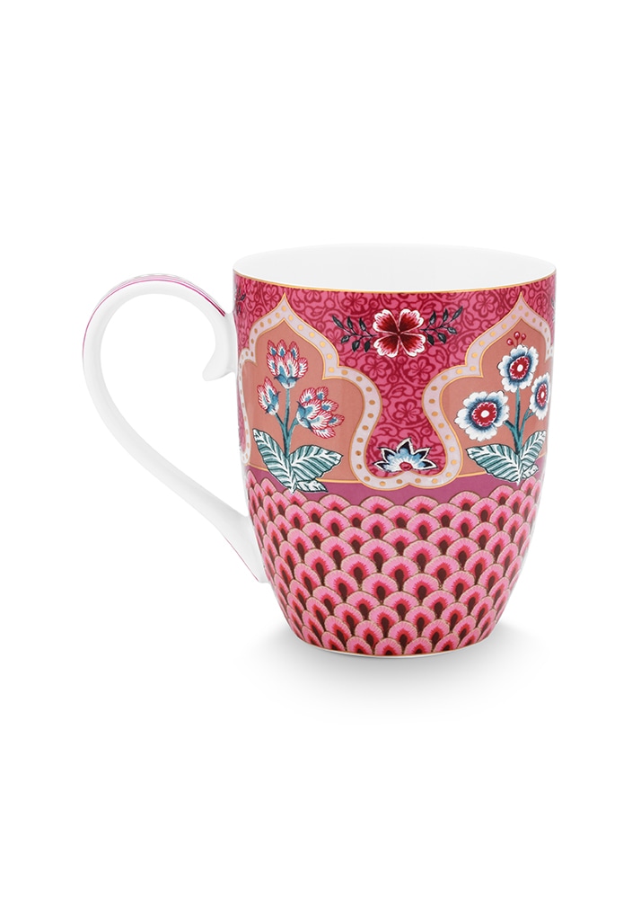 PiP Studio Becher »Flower Festival - Kamm Deko«, (Set, 4 tlg.), Kaffeetassen im 4er-Set, Blumenfest, mit Kamm Deko, 450 ml