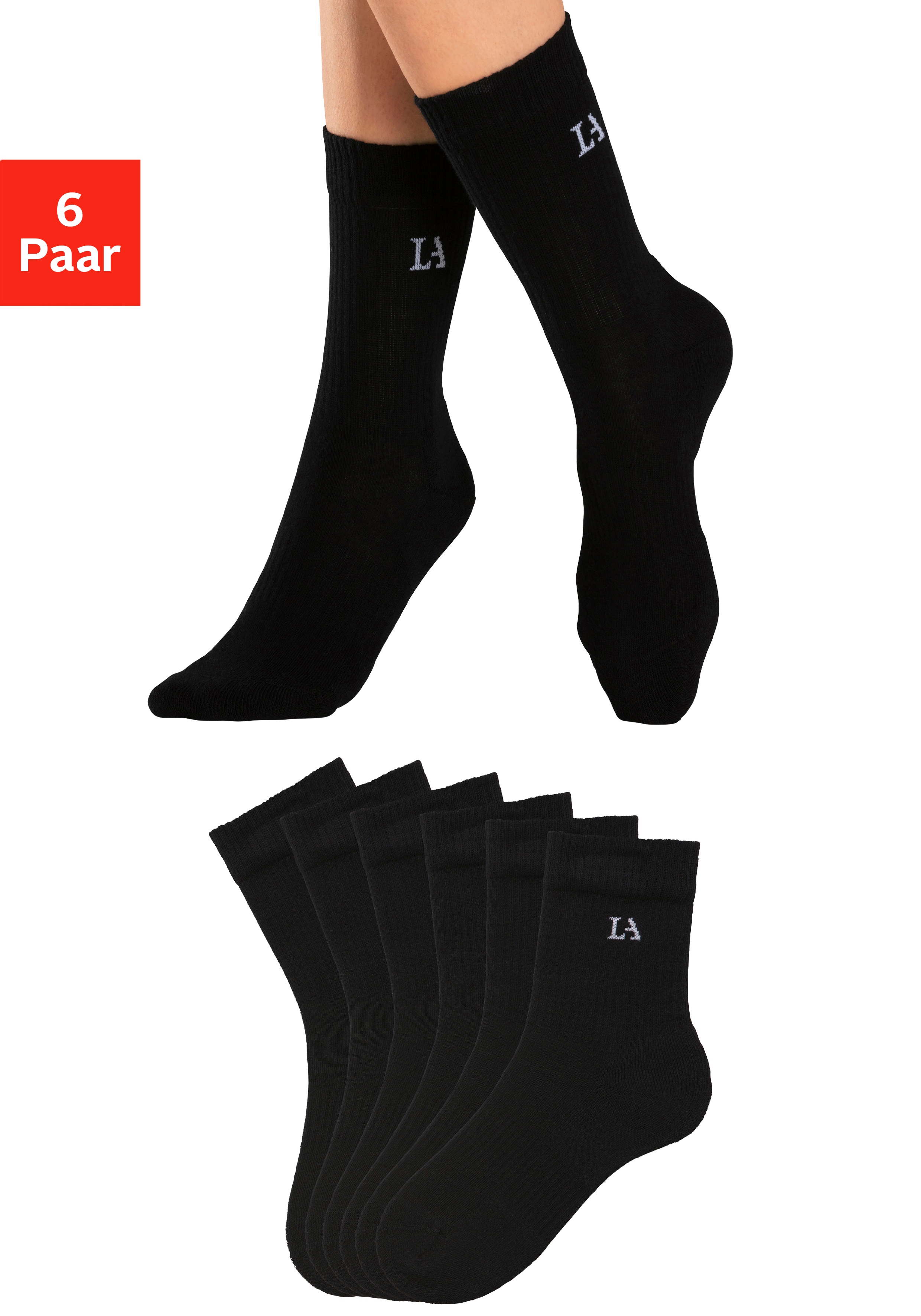 LASCANA ACTIVE Tennissocken "Sportsocken Damen, Laufsocken, Wandersocken" Packung, Crew Socken, 6 Paar tlg. mit Baumwoll Frottee