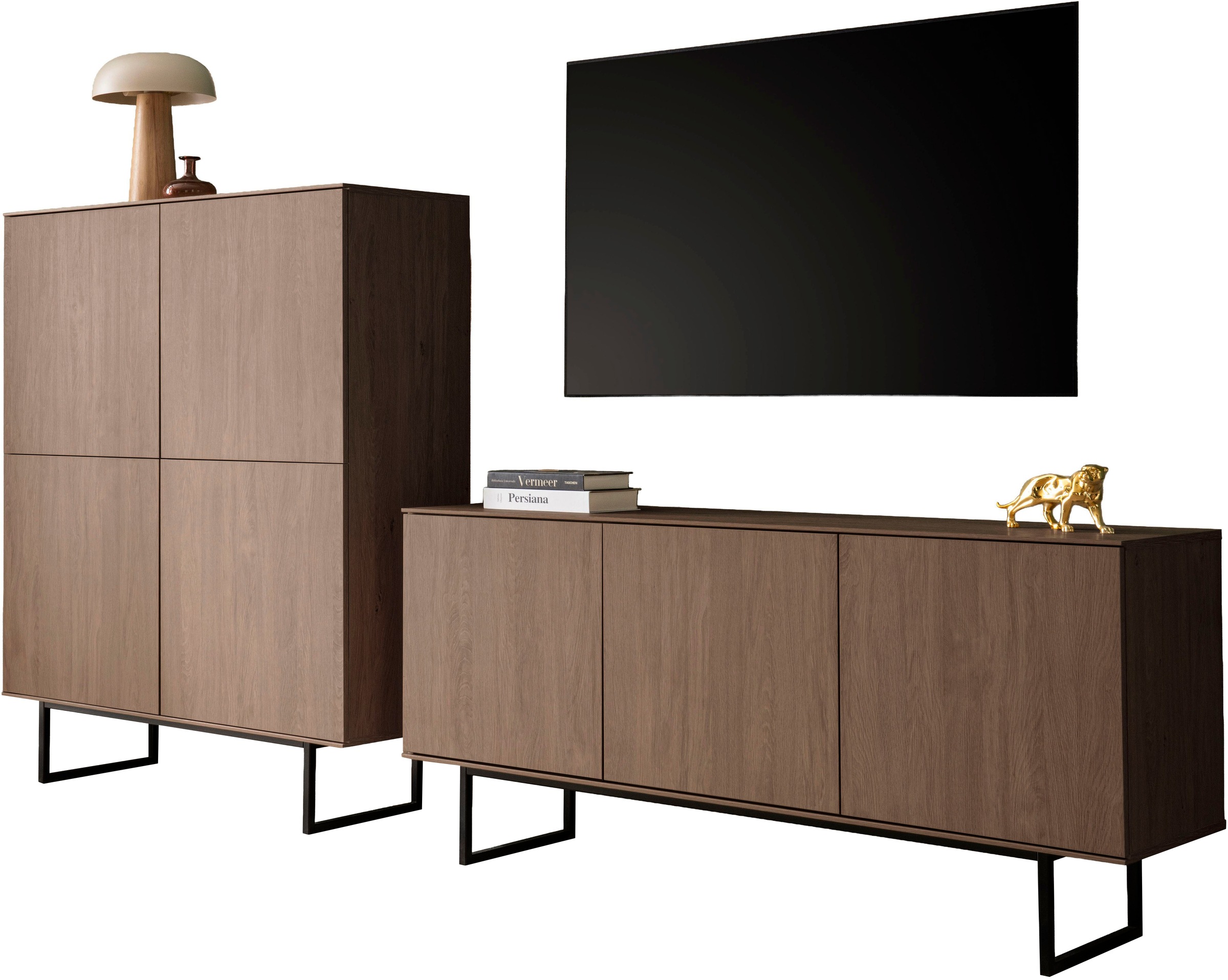 Home affaire Wohnzimmer-Set »Lund, moderne Anbauwand, Wohnzimmer-Set in Stone Oak oder Nussbaum« 2 Stk. tlg.
