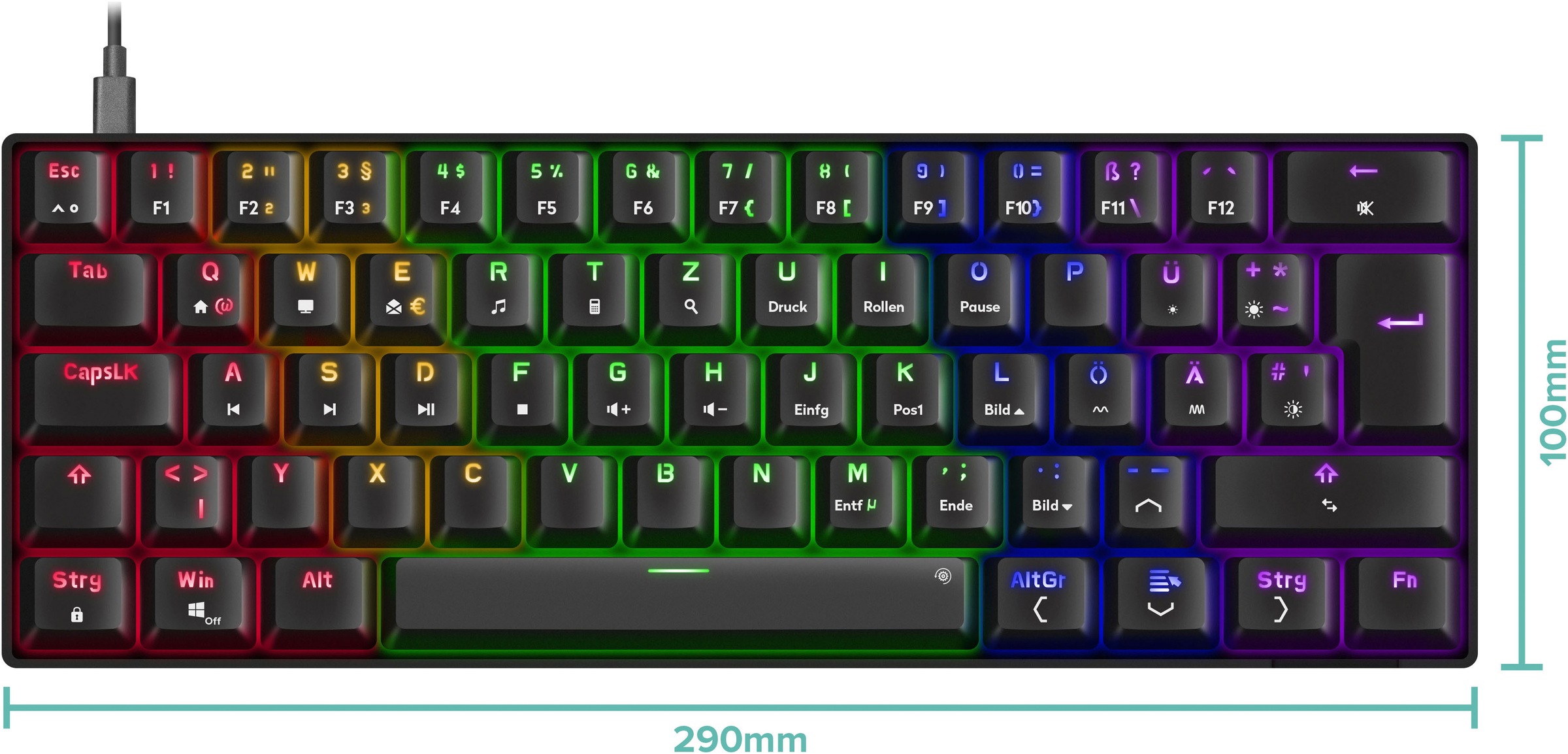 Speedlink Gaming-Tastatur »ATMOS RGB Rainbow Mechanisches 60% Tastenfeld«, (Fn-Tasten-USB-Anschluss), DE Layout, brown switches