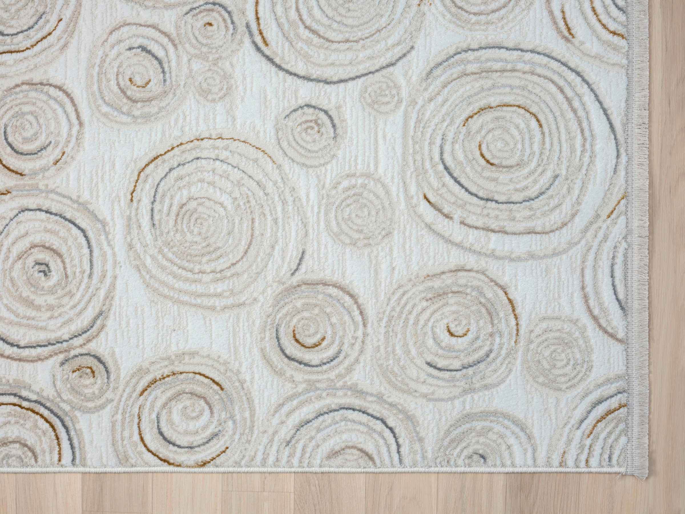 Teppich "My Style, LAGERRÄUMUNG", beige (creme, hellgrau, altgoldfarben), B:200cm H:10mm L:290cm, Polyester, MYFLAIR MÖBEL & ACCESSOIRES, Teppiche, Teppich, Kurzflor, Scandi-Design, besonders weich durch Microfaser, mit Fransen 3
