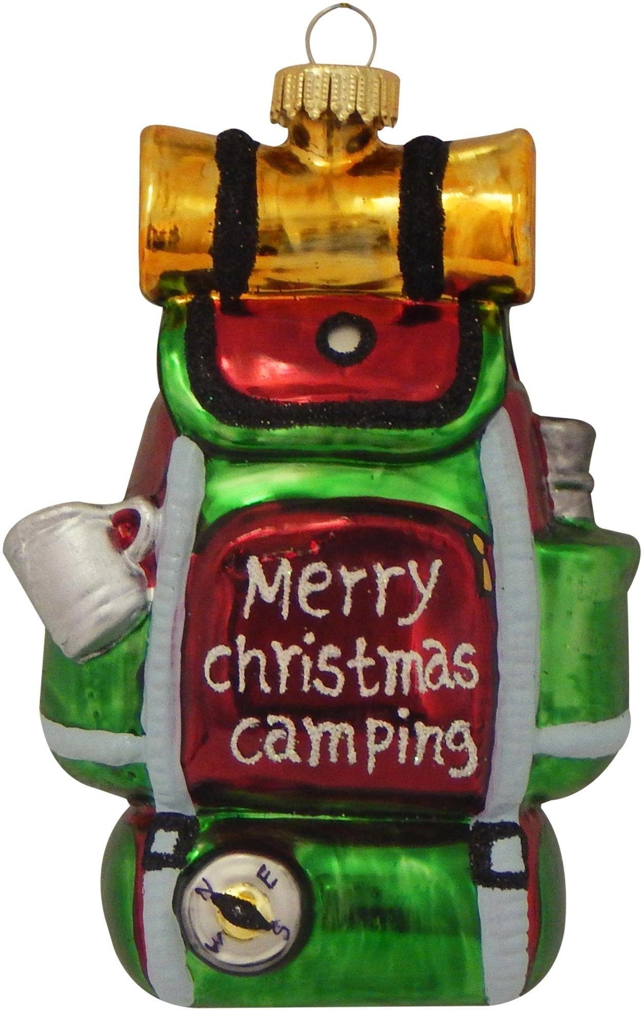 Krebs Glas Lauscha Christbaumschmuck "Camping-Rucksack frohe Weihnachten, Weihnachtsdeko, Christbaumschmuck", (1 tlg.), 