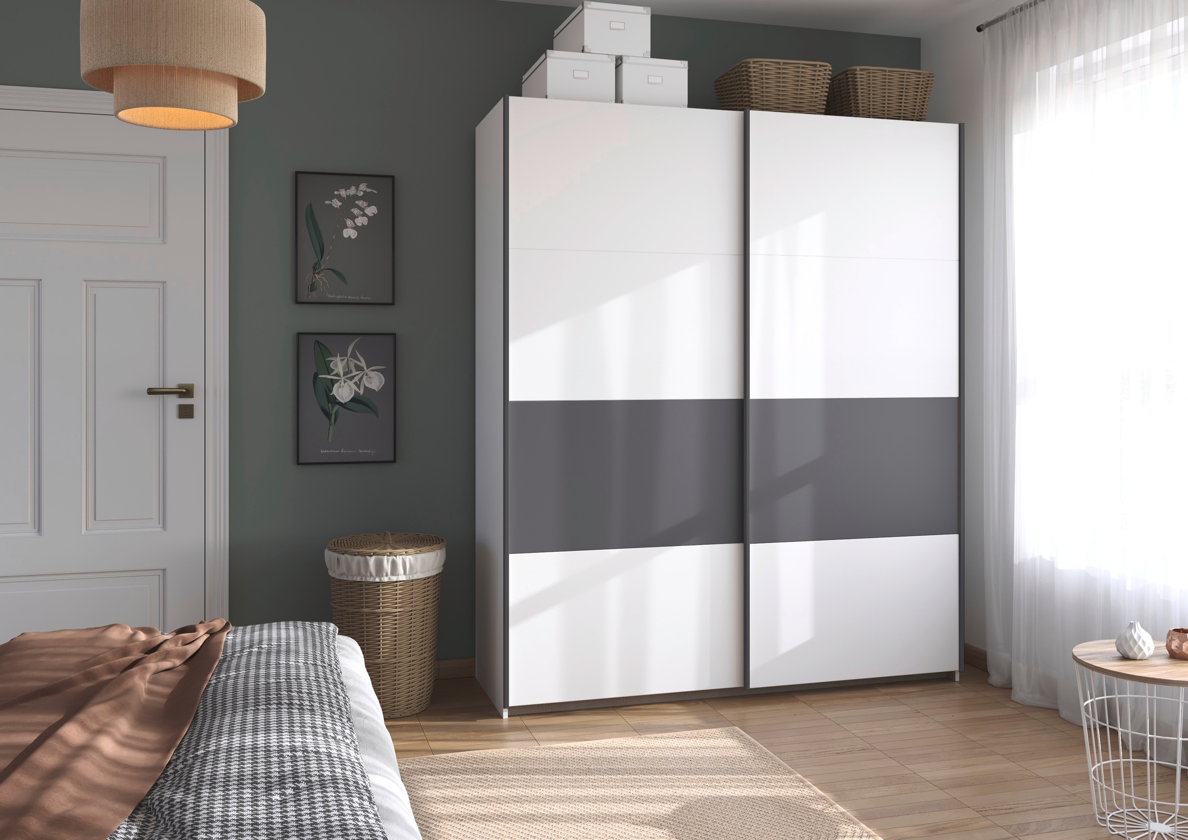 rauch Schwebetürenschrank »Kleiderschrank Schrank Garderobe Schlafzimmerschrank OXFORD«, (in 3 verschiedenen Ausstattungen BASIC/CLASSIC/PREMIUM), mit Griffleisten aus Metall, auch für kleinere Räume MADE IN GERMANY