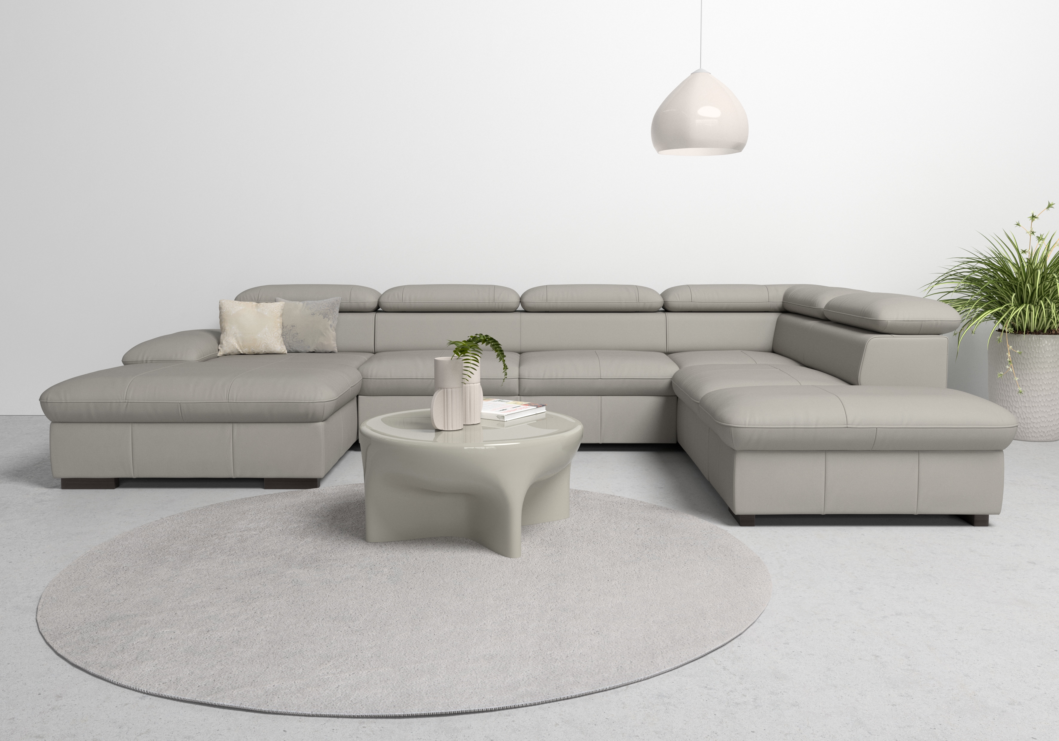 OTTO home Wohnlandschaft "Alberto U-Form, B: 350 cm, mit Kopfteilverstellung, XXL-Sofa" optional mit Schlaffunktion, Couch mit Lederoption