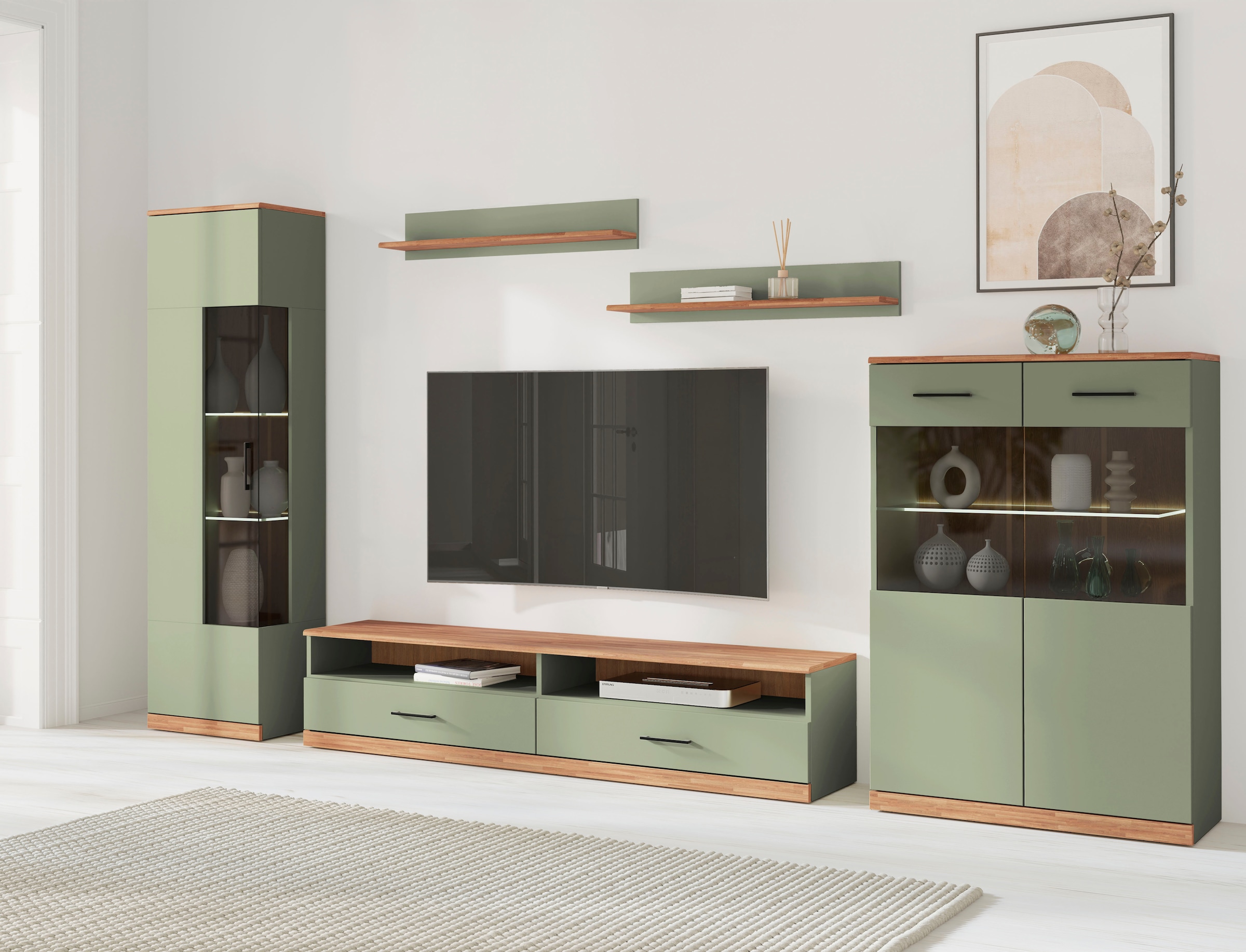 OTTO home Wohnwand "Ribe,Set-5 St.,Oberplatten Eiche massiv,viel Stauraum" günstig online kaufen