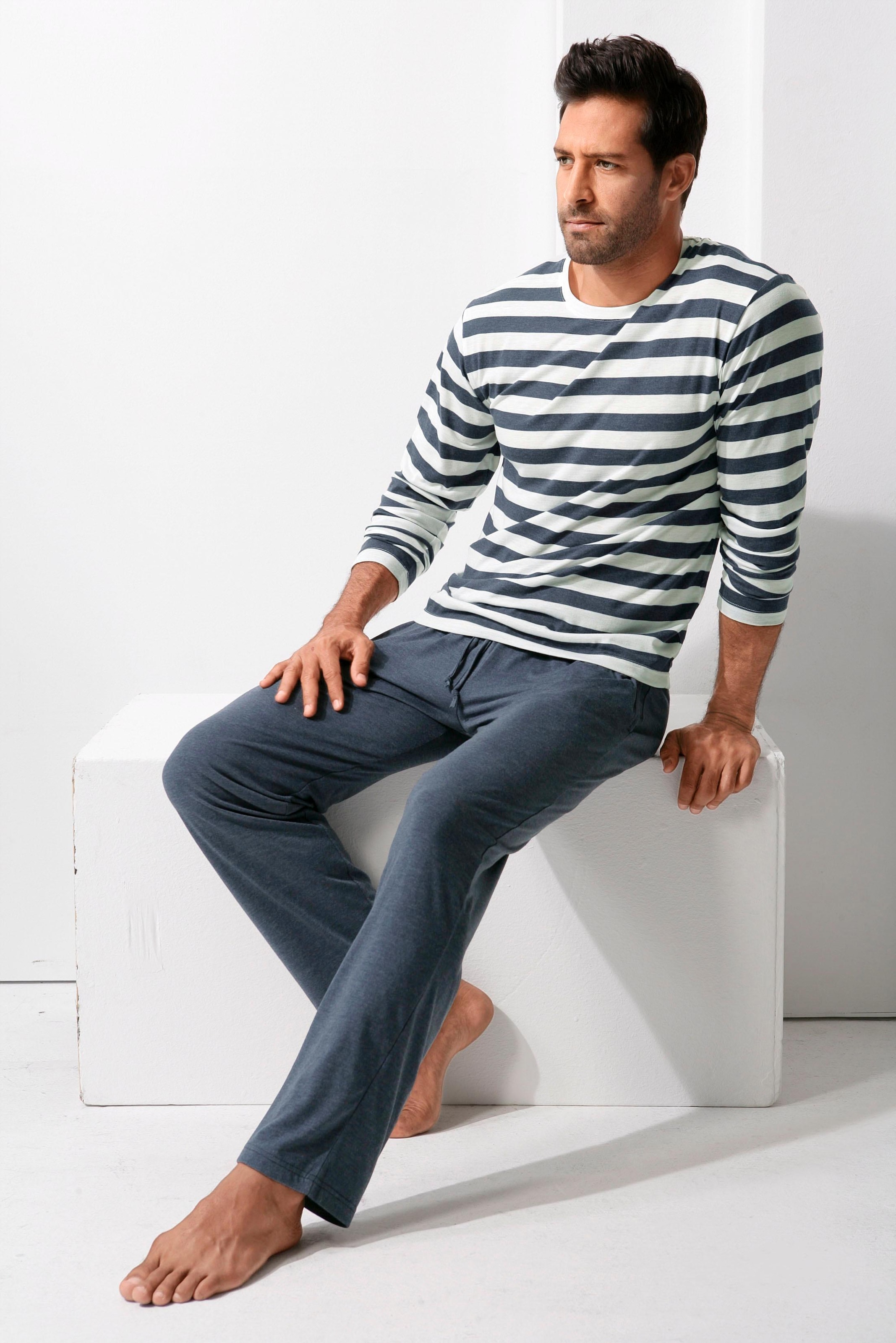 H.I.S Pyjama 1 Stück, 2 tlg. Schlafanzug mit garngefärbten Streifen günstig online kaufen