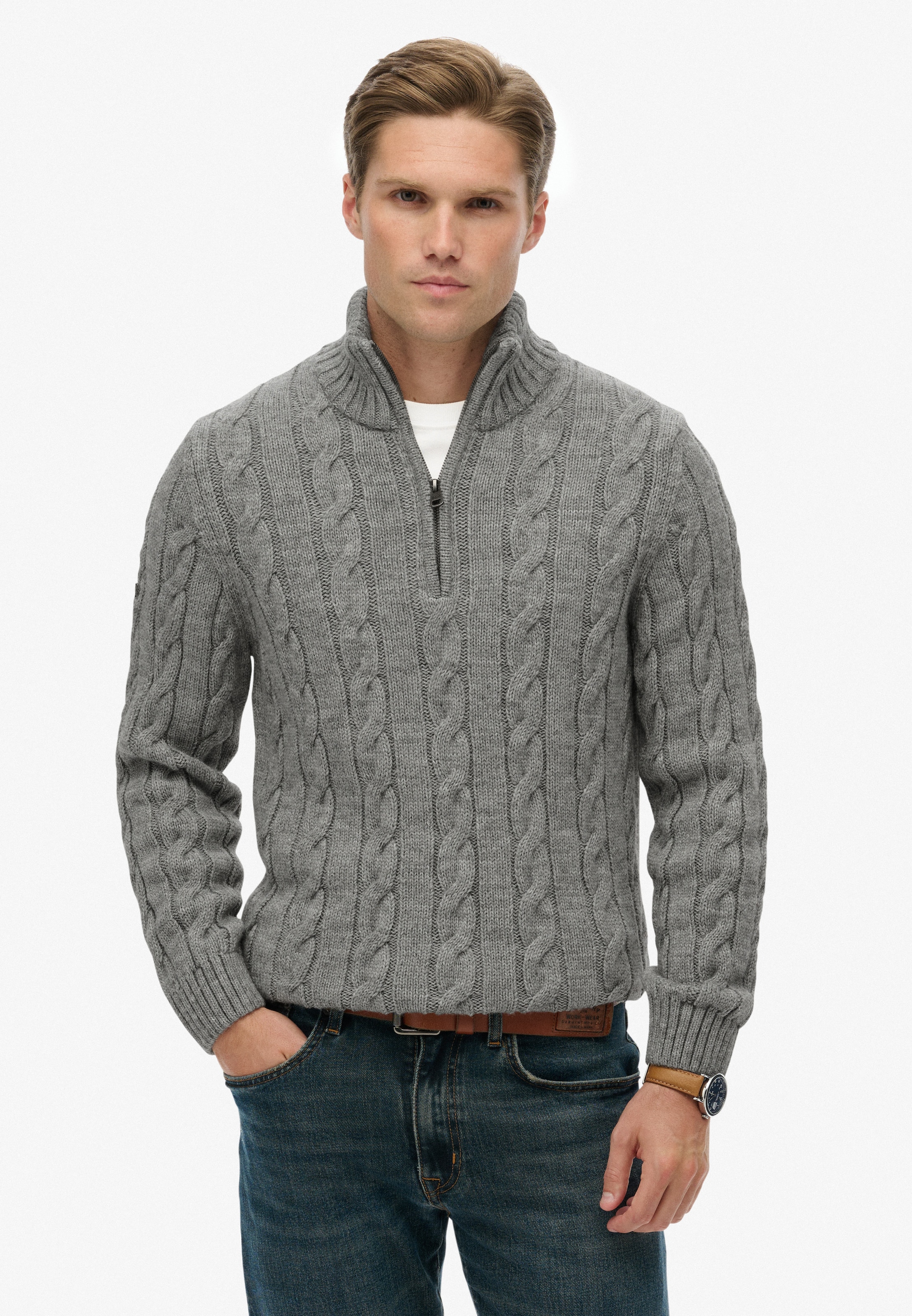 Superdry Strickpullover "JACOB CABLE KNIT HALF ZIP" günstig online kaufen