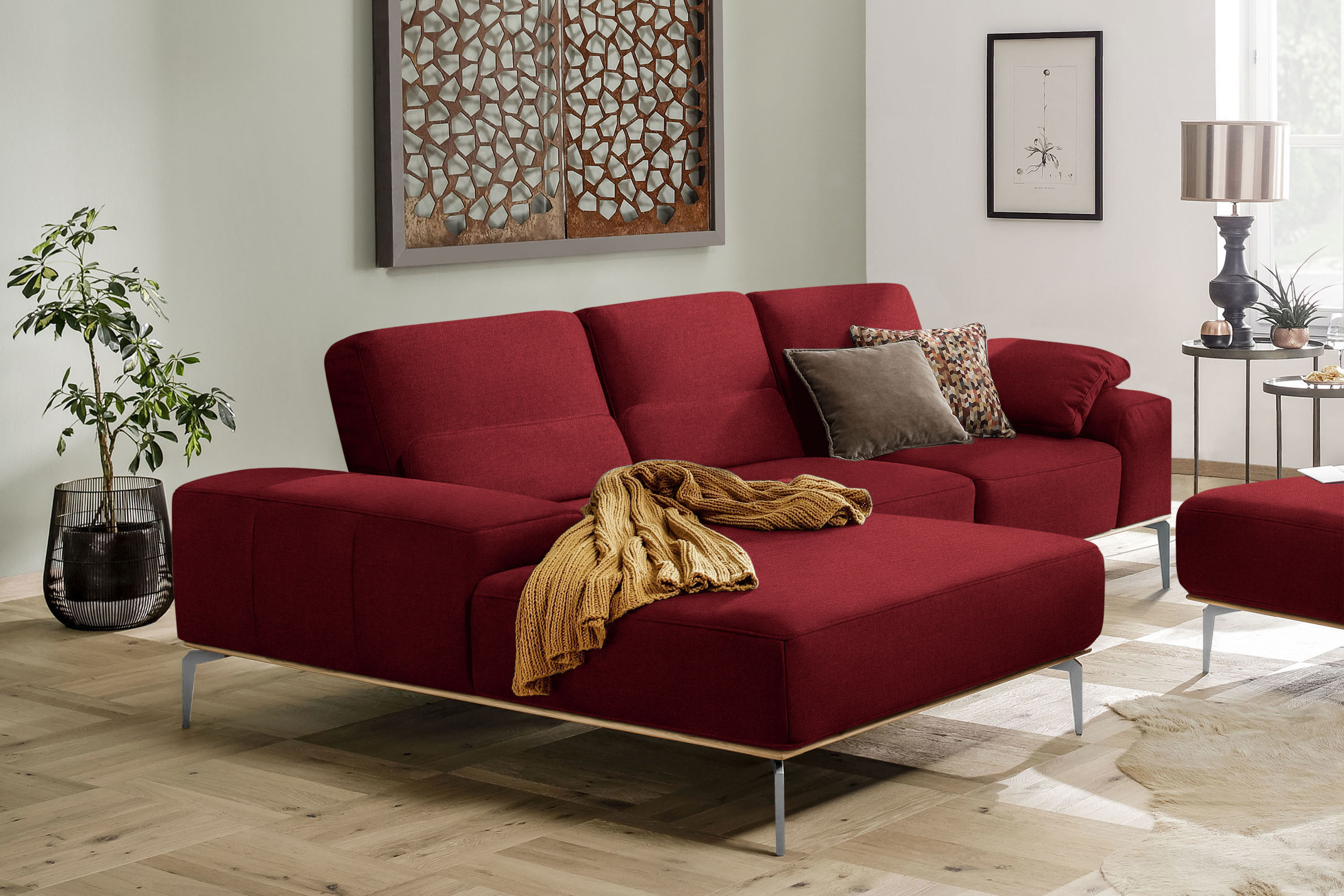 W.SCHILLIG Ecksofa "run, Designsofa mit tollem Sitzkomfort, L-Form" mit elegantem Holzsockel, Füße in Chrom glänzend, Breite 279 cm