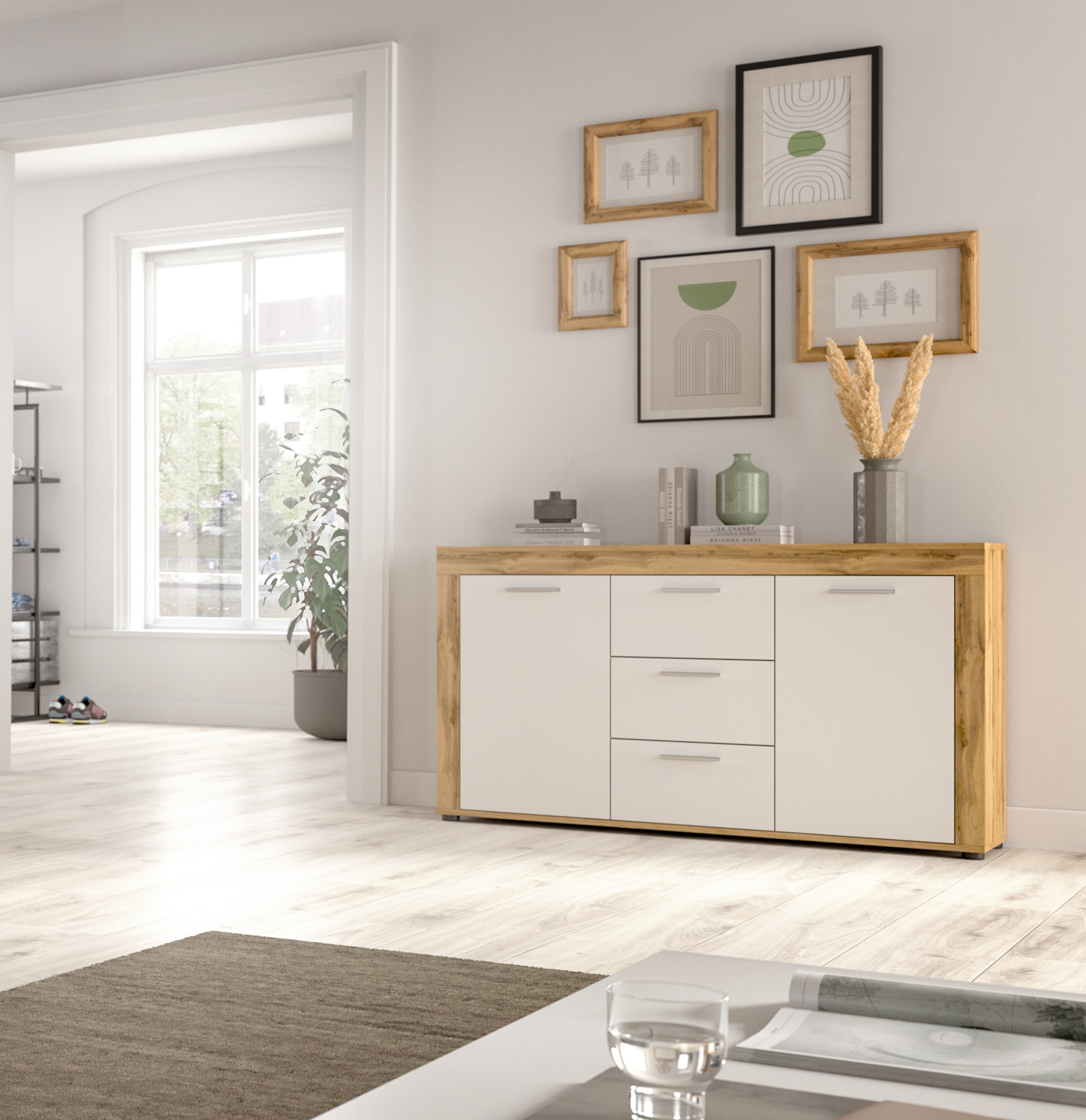 OTTO home Sideboard "AOSTA, Breite 125 cm, 2 Türen, 3 Schubkästen, 4 Fachböden" in verschiedenen Farbausführungen, individuell kombinierbar, Kommode, Schrank, Anrichte, Standschrank, Board, Wohnzimmer