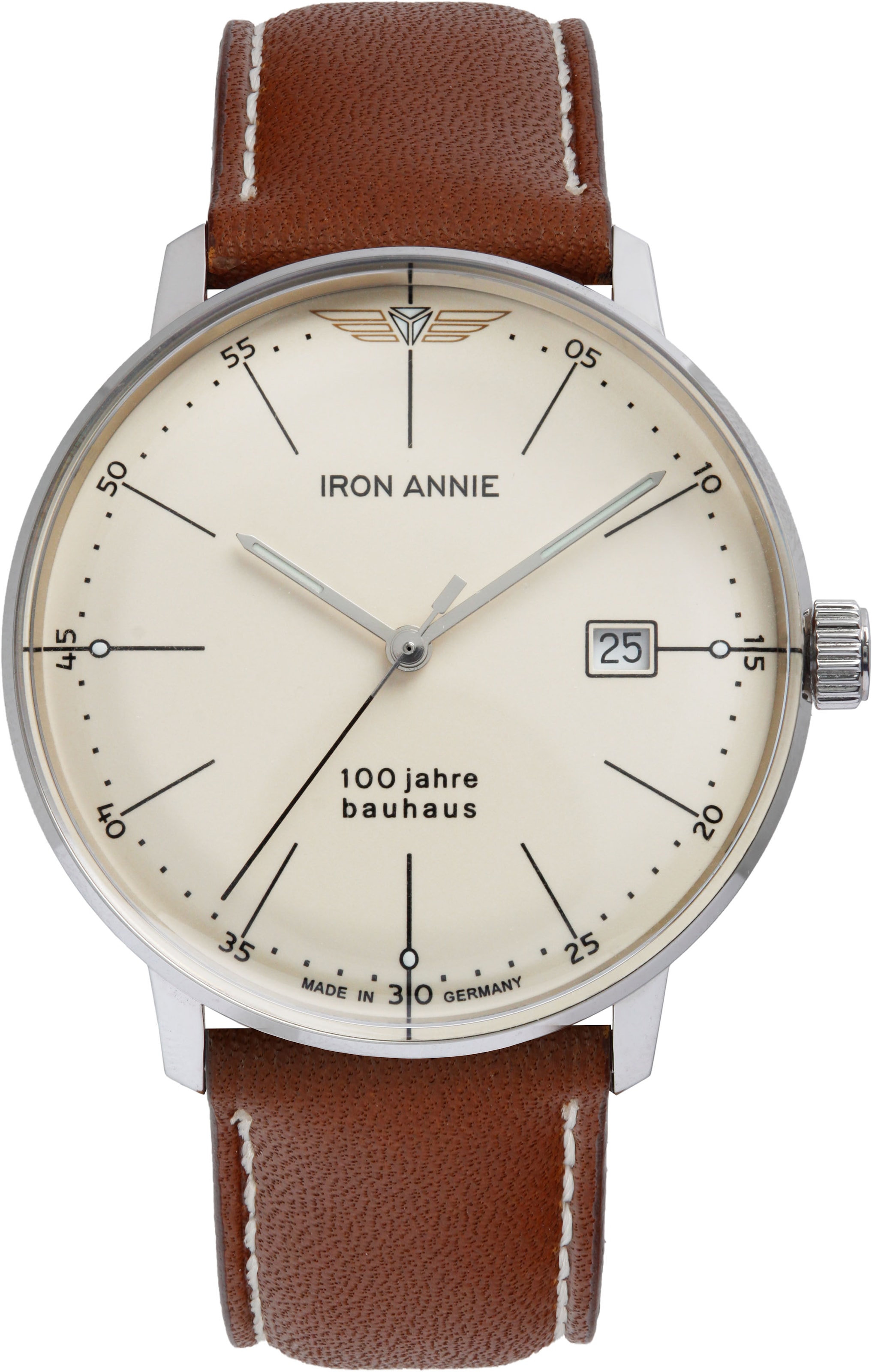 IRON ANNIE Quarzuhr »Bauhaus 100 Jahre, 5070-5_Air«, Armbanduhr, Herrenuhr, Datum, Leuchtzeiger, Made in Germany