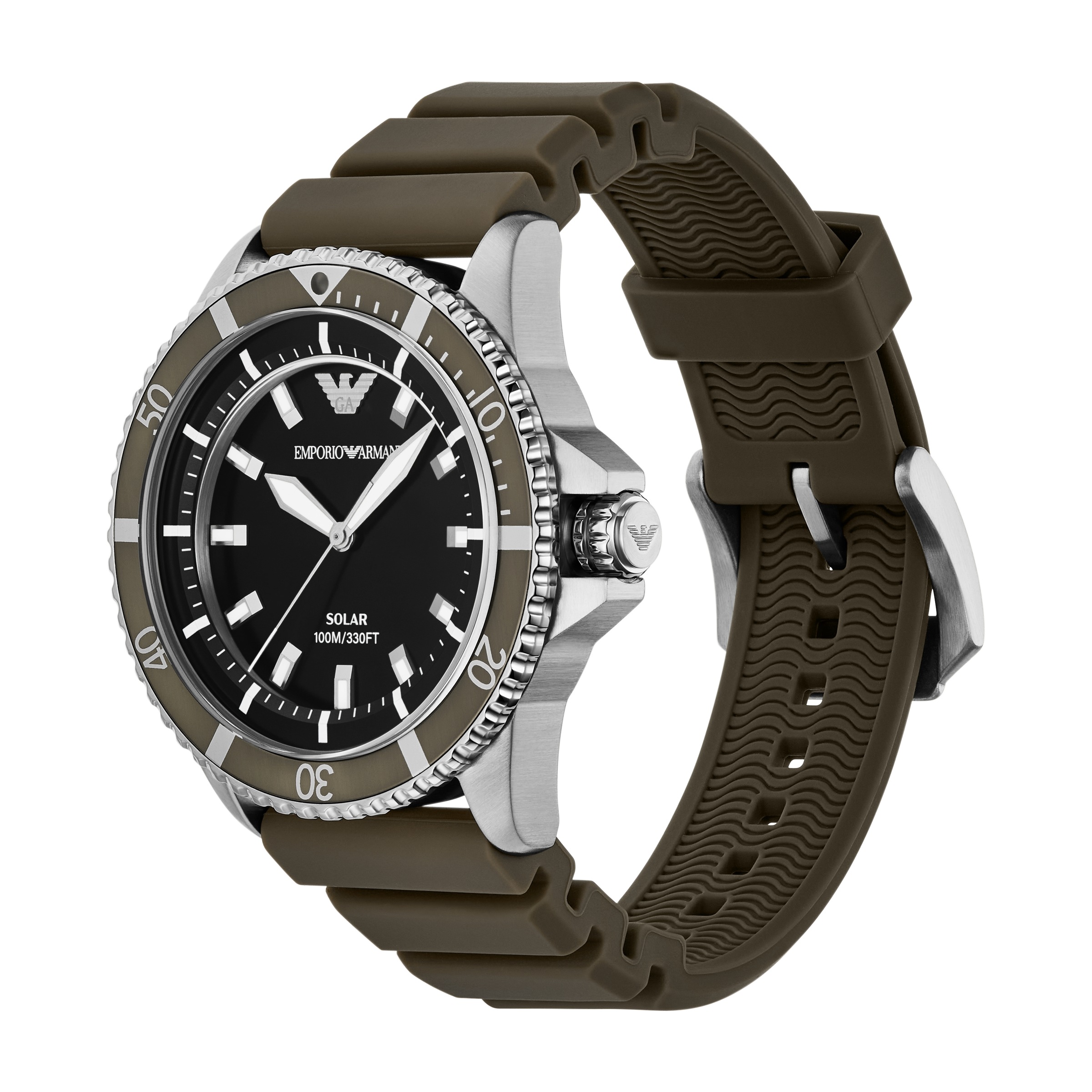 Emporio Armani Solaruhr, Armbanduhr, Herrenuhr, Silikonarmband, analog, Tag, 12/24-Std.-Anzeige