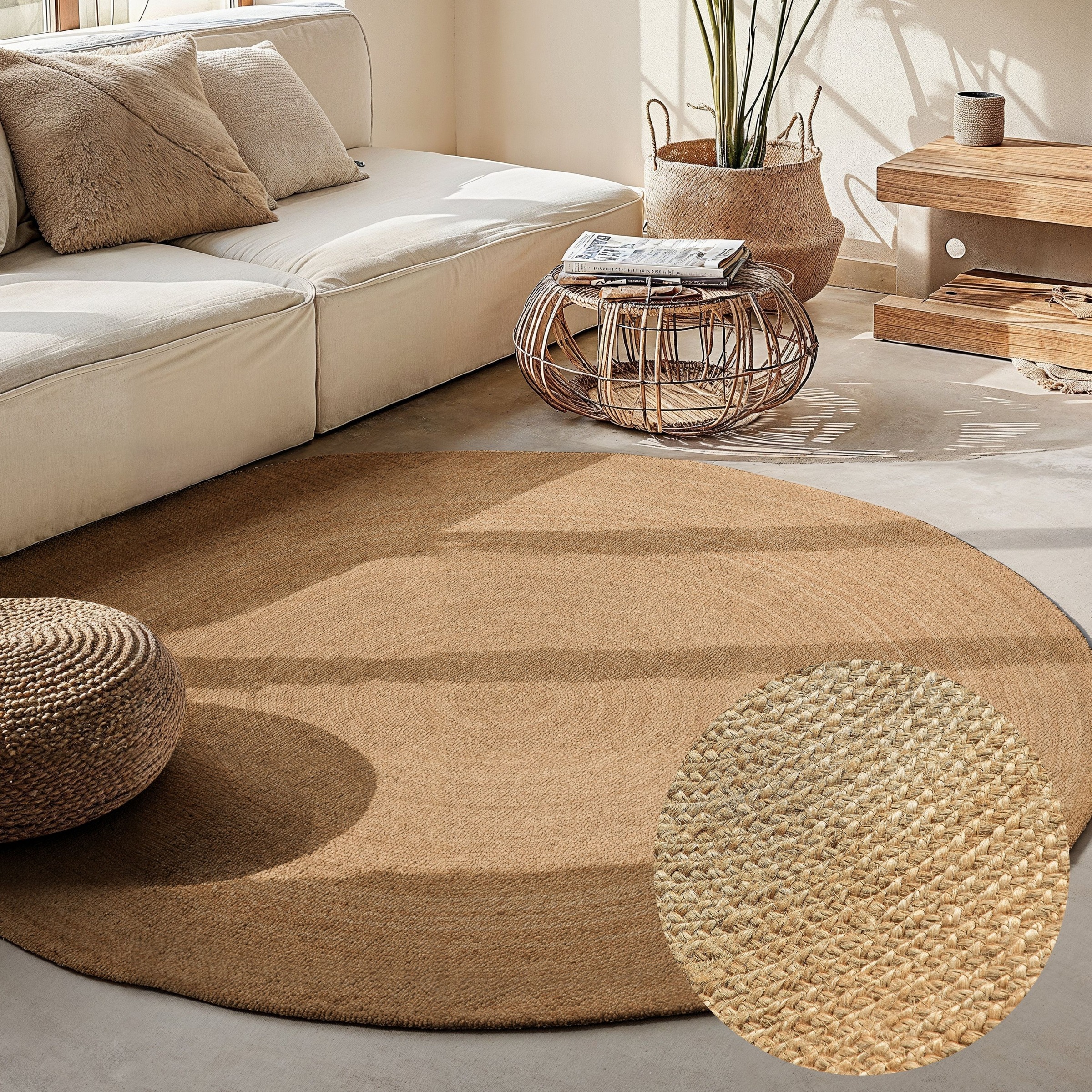 Teppich HANSE HOME "Rangpur Juteteppich, auch in oval", gold (goldfarben), H:10mm Ø:140cm, Jute, Teppiche, Teppich, Handgewebt, 100% Jute, Natur, Wohnzimmer, Flur, Boho, Skandi