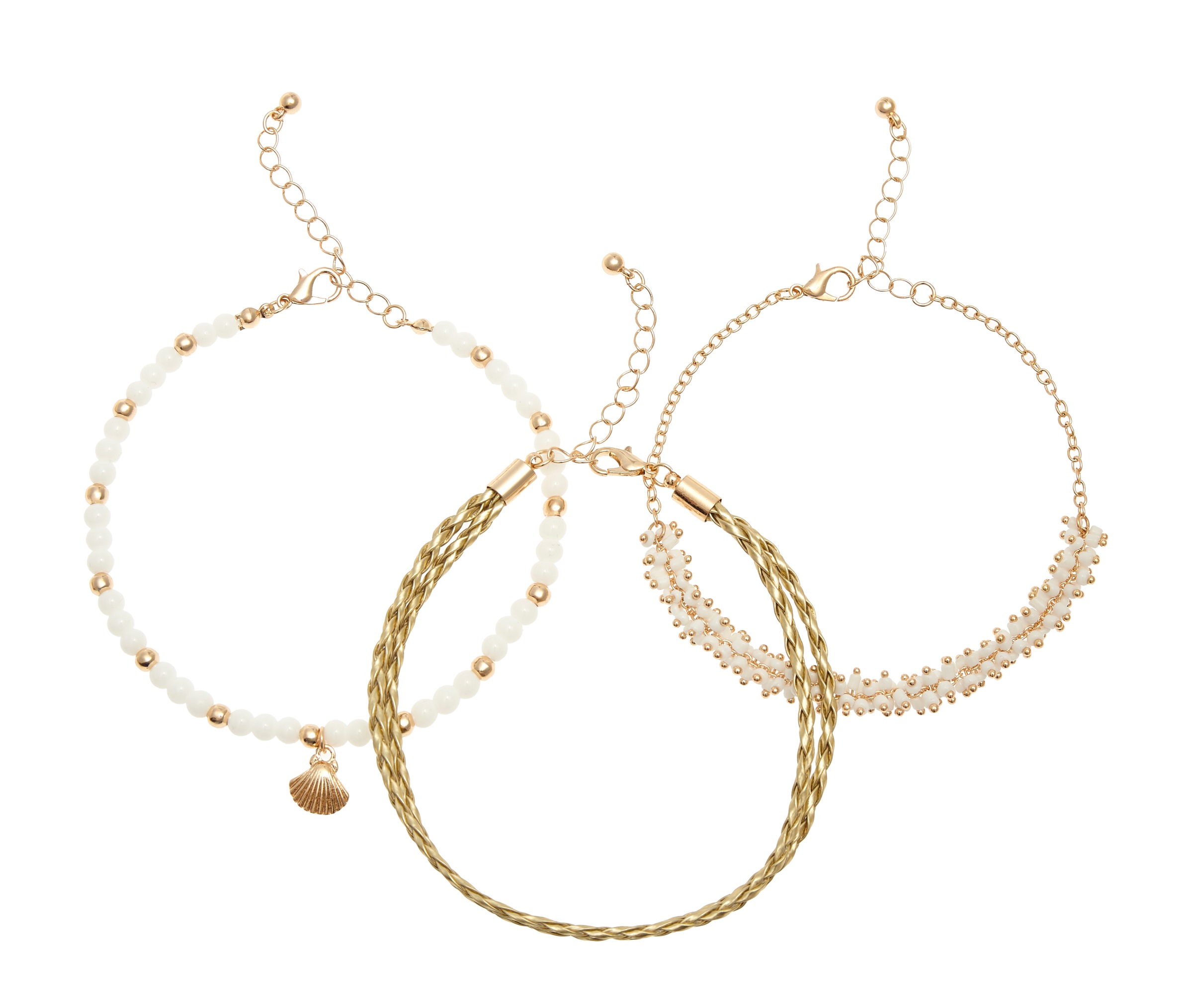 LASCANA Fußketten Set "3 einzelne Fußkettchen in Boho Stil" und Glasperlen, Fußkettchen mit Anhänger