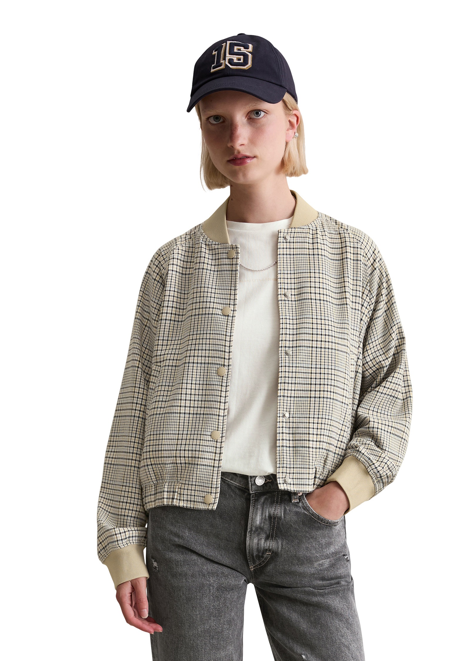 Damen Outdoorjacke "mit recyceltem Polyester"sanftes weiß, Gr. XXS, MARC O'POLO DENIM, kariert, Obermaterial: 65% Polyester, 33% Viskose, 2%