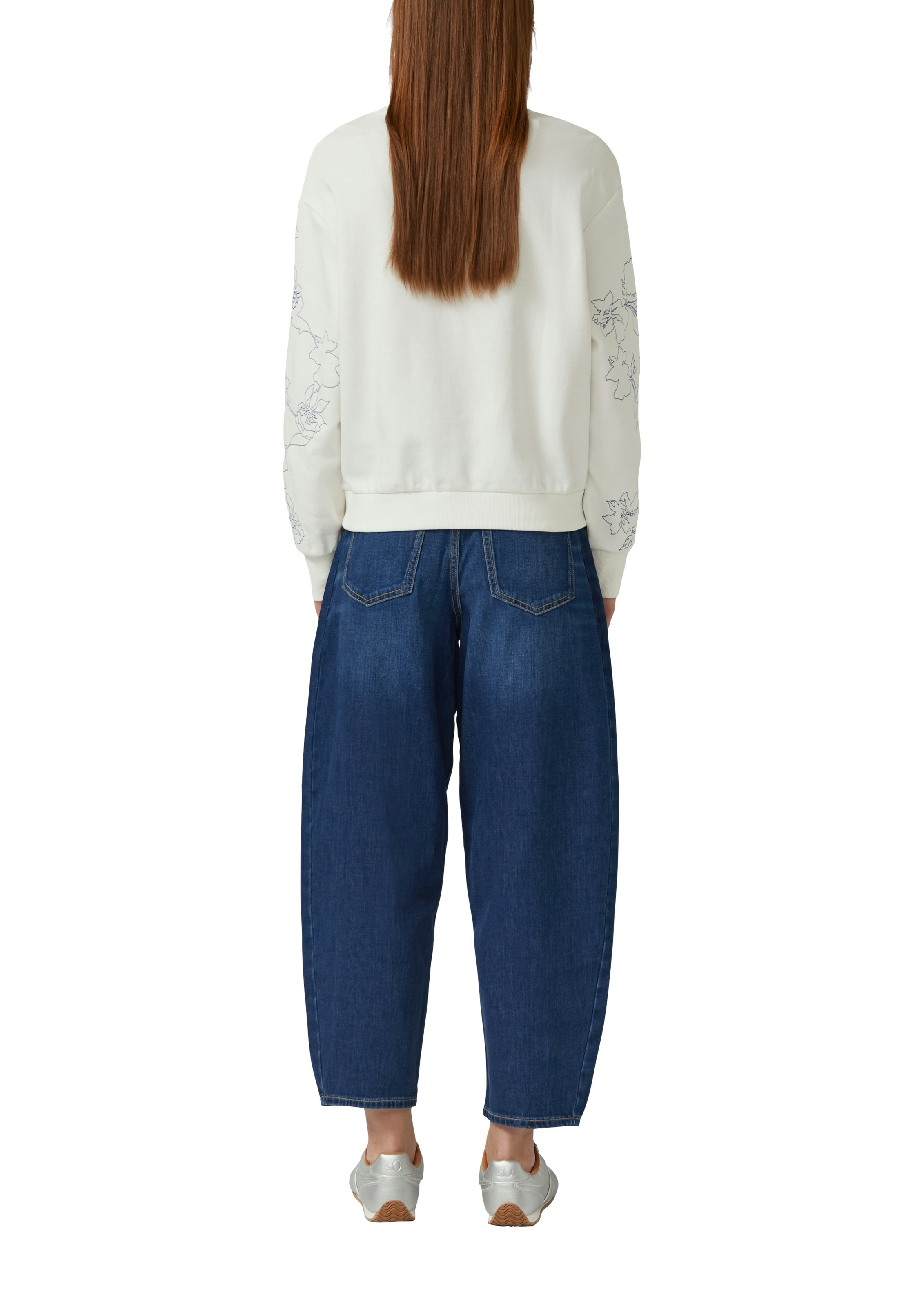 Sweater S.OLIVER, Damen, Gr. 46, sanftes weiß aop, Web, Obermaterial: 88% Baumwolle, 12% Polyester, bestickt, normal hüftbedeckend, Rundhals, Bündchen, Sweatshirts Sweater, mir floraler Stickerei 3
