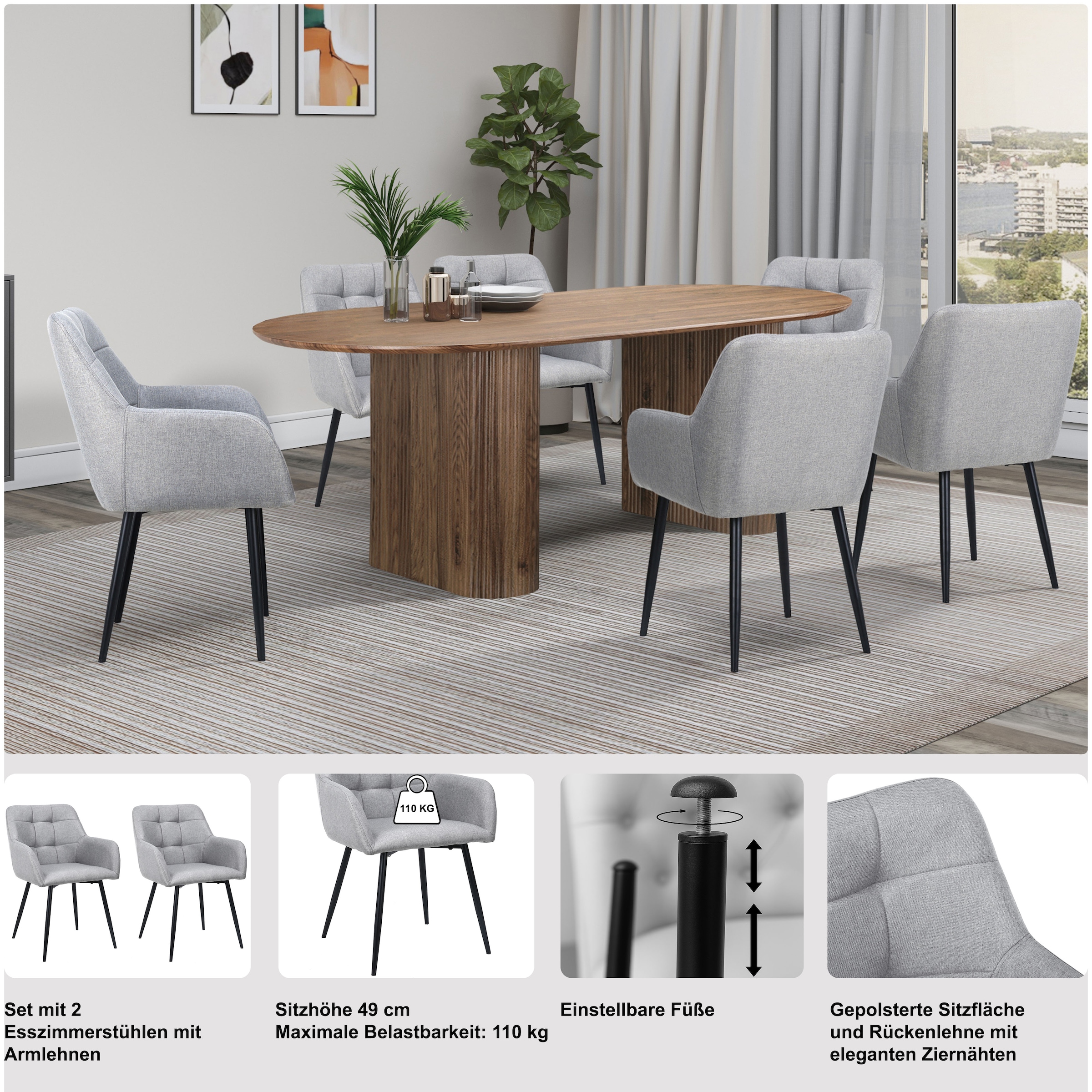 OTTO home Esszimmerstuhl »Bostony« () 2 Stk.gepolsterte Rückenlehne, Armlehne und Sitzfläche, Sitzhöhe 49 cm