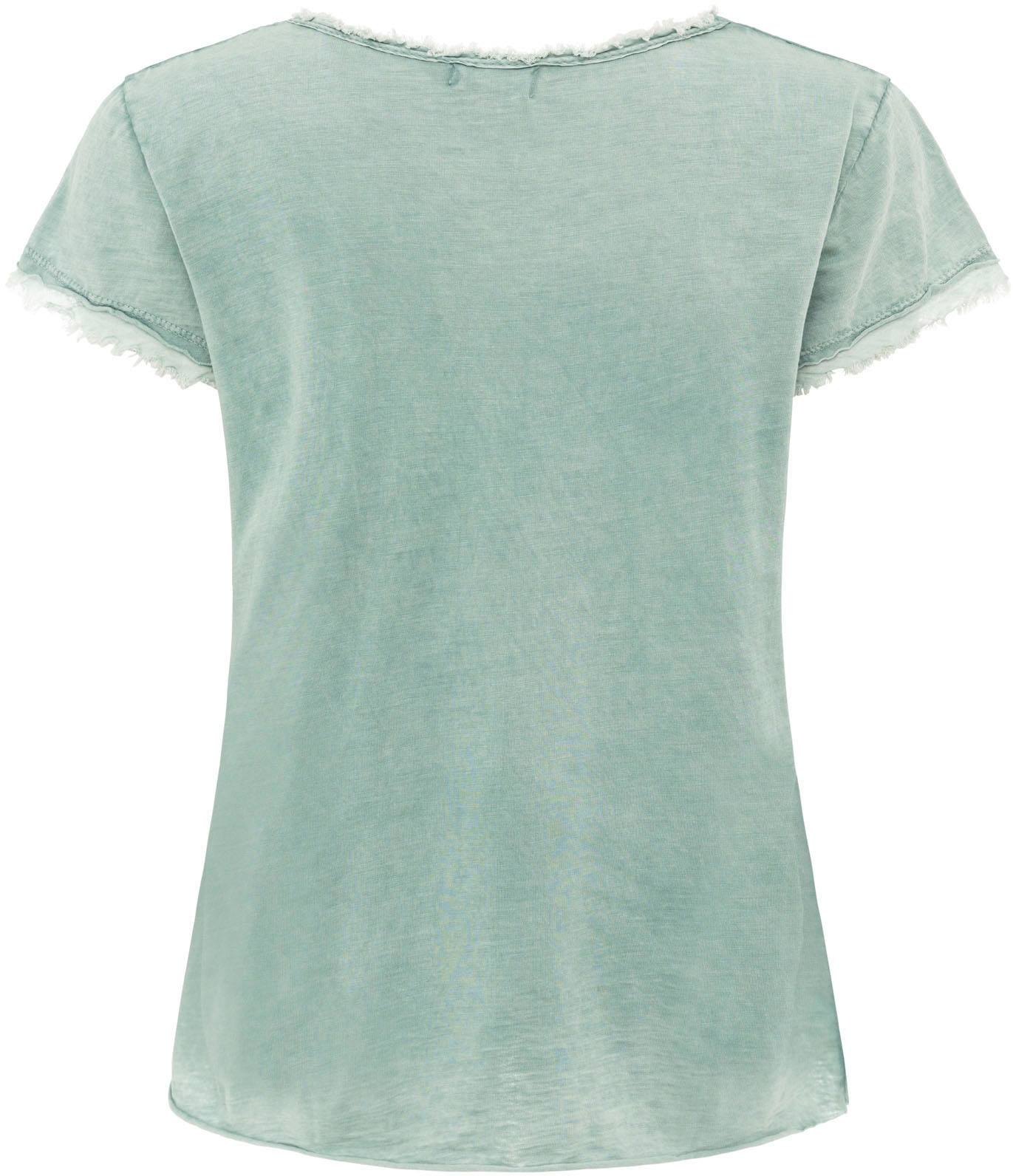Zwillingsherz T-Shirt »"Positive Mind"«, mit V-Neck, Stempeldruck und Saum im Used-Look