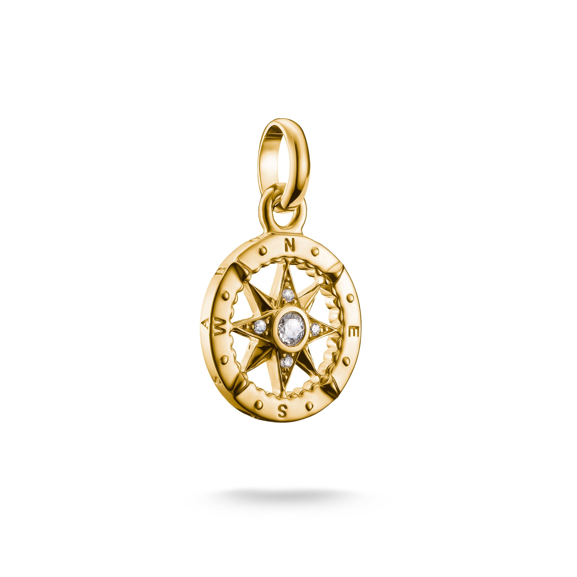THOMAS SABO Damen Charm-Einhänger "Charm Kompass vergoldet - Connect", gold, Silber 925 (recycelt), Charms, mit Zirkonia (synth.)