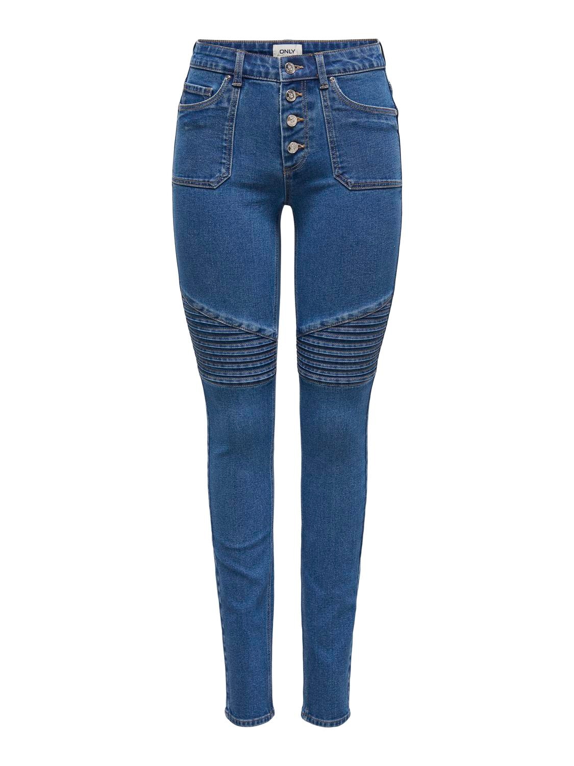 ONLY Skinny-fit-Jeans "ONLHUSH MID WAIST SK POC BIKER PIM DNM", mit Biker Details