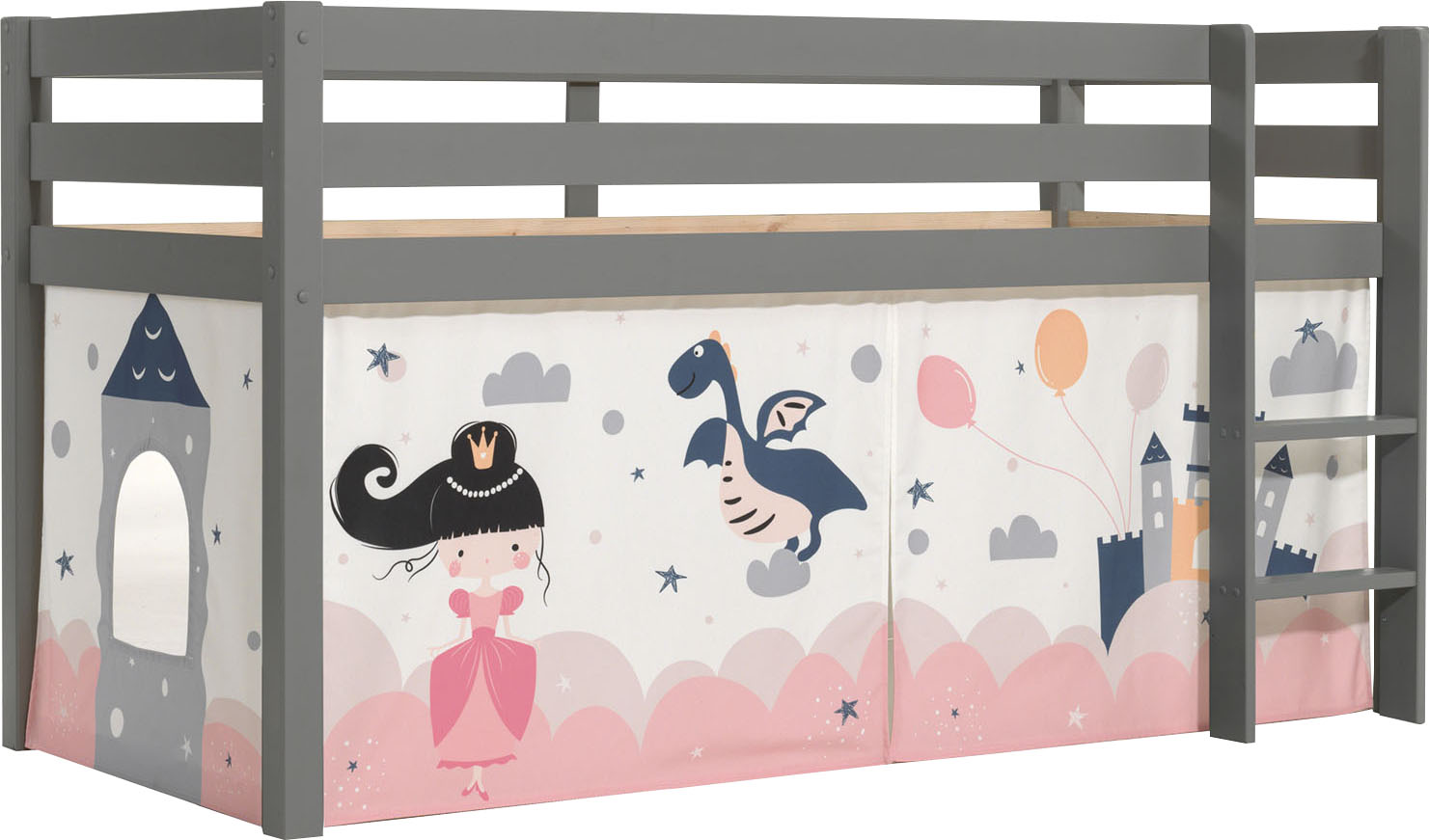 Thumbnail - Vipack Spielbett "Pino, Kiefer massiv, mit Rolllattenrost u. Textil-Set, Made in Europe", (B/H/T ca. 210x114x106cm, mit ...