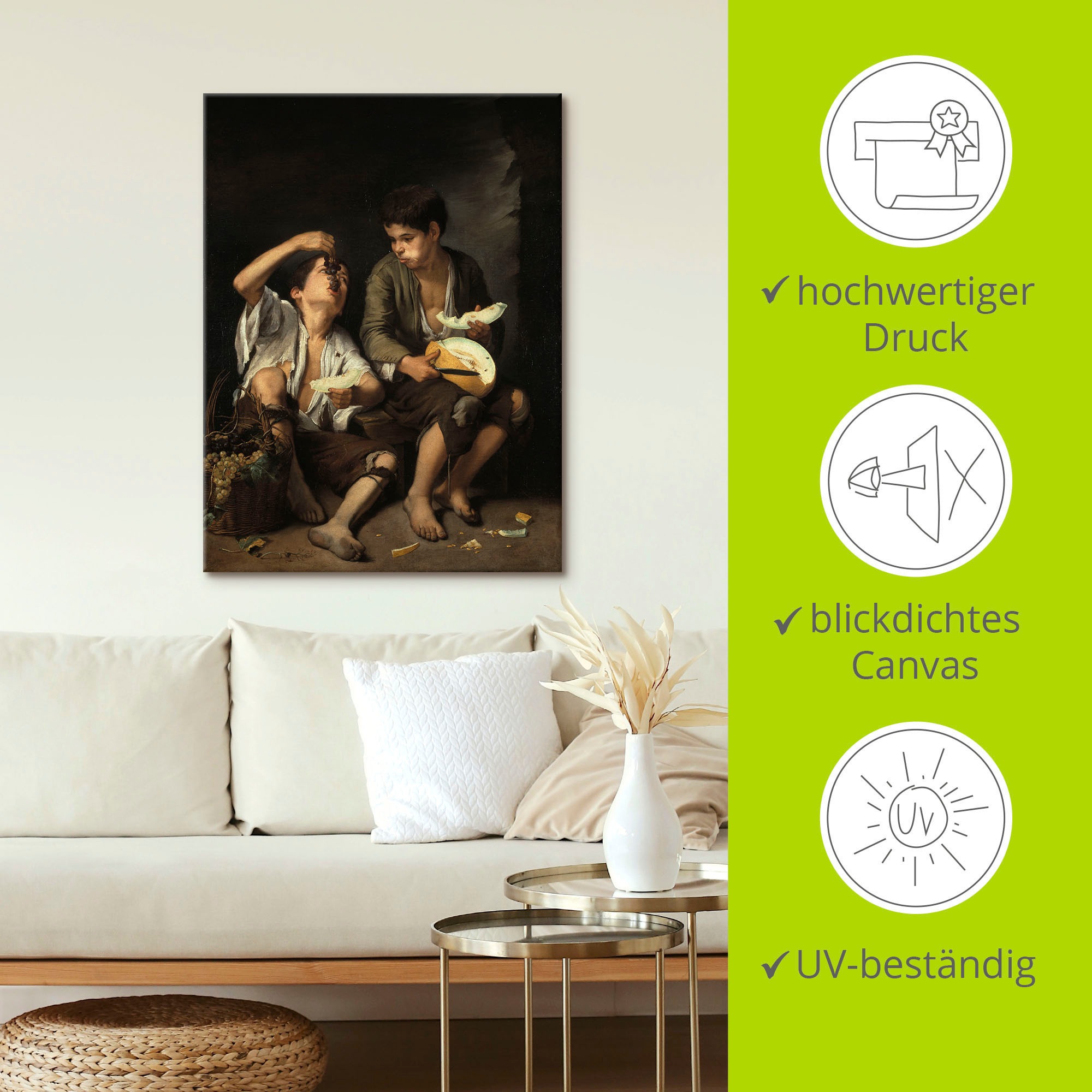 Artland Leinwandbild »Trauben- und Melonenesser. 1645/46«, Kind, (1 St.), auf Keilrahmen gespannt