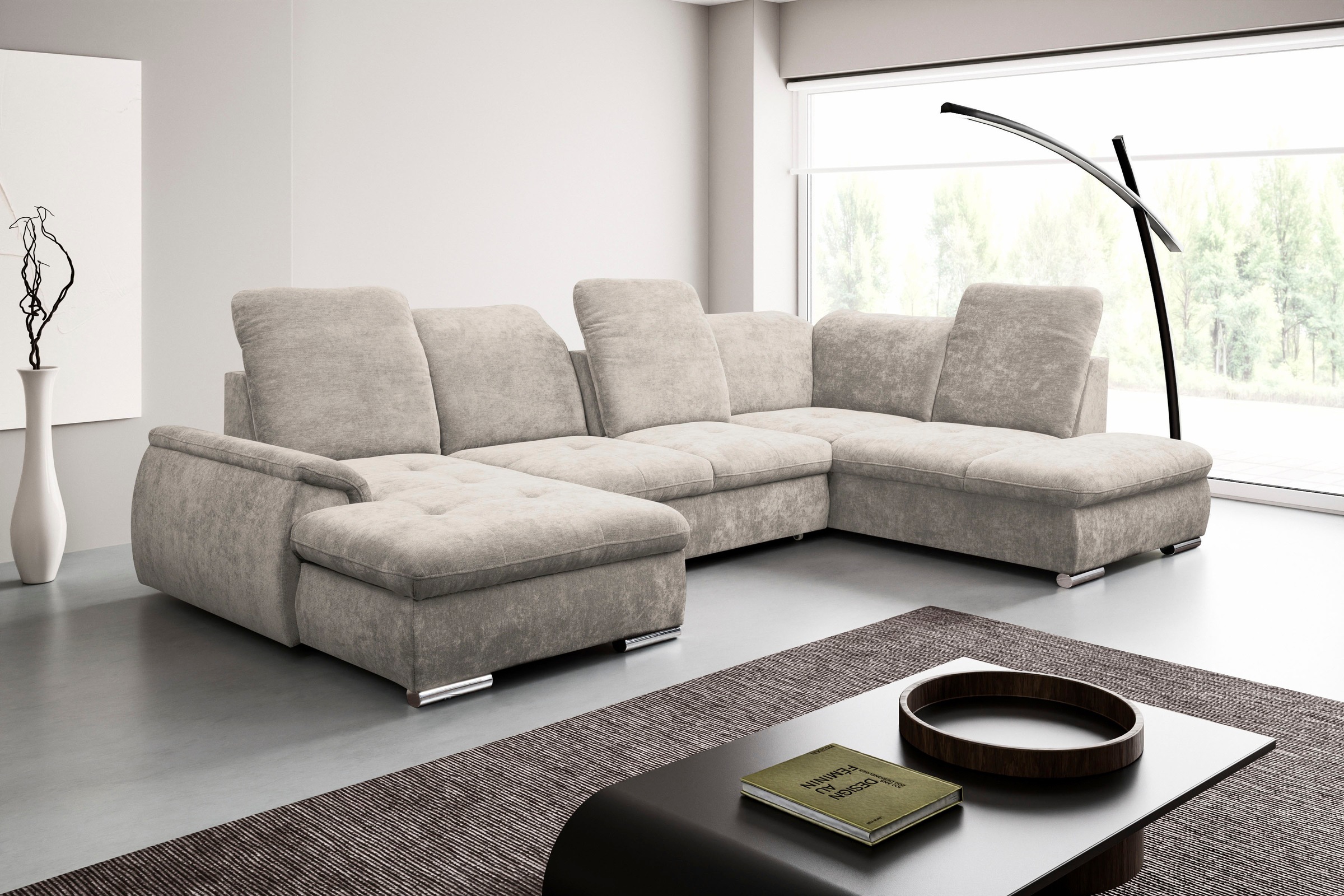 Wohnlandschaft WERK2 "Pula, modern, funktionell und gemütlich", natur, B:356cm H:105cm T:237cm, 100% Polyester, Sofas, Wohnlandschaft, verstellbare Kopfteile, mit Schlaffunktion und Bettkasten 4