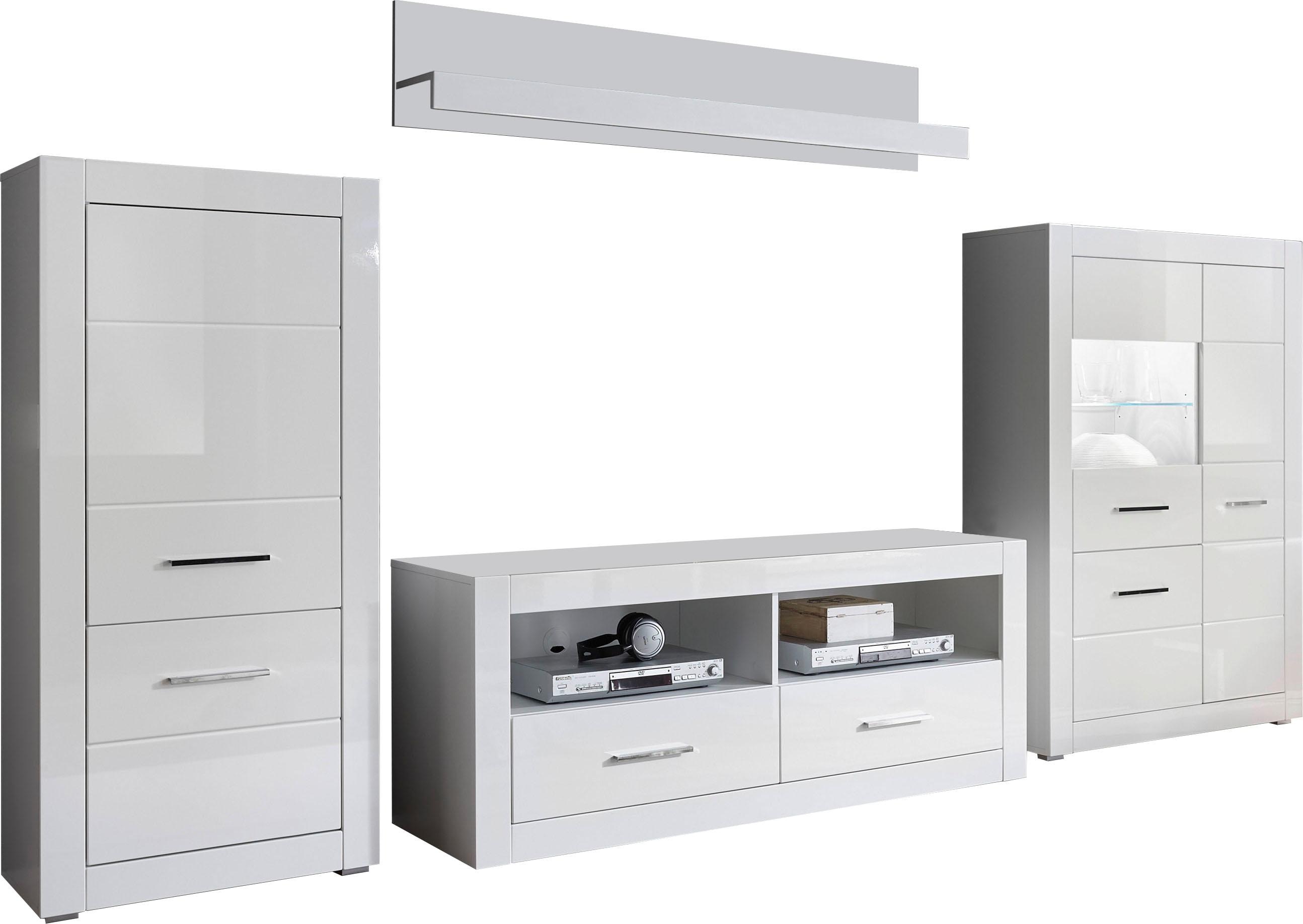 Home affaire Wohnwand "Bianco, moderne Anbauwand, Komplettset, Wohnzimmer-Set" Set, 4 Stk. tlg.