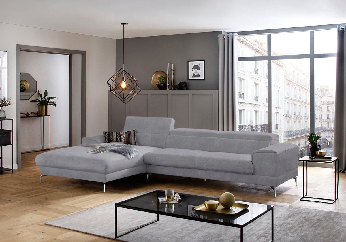 W.SCHILLIG Ecksofa "piedroo, Designsofa mit tollem Sitzkomfort, elegant und bequem, L-Form" Kopfteilverstellung, wahlweise mit Sitztiefenverstellung, Breite 343cm