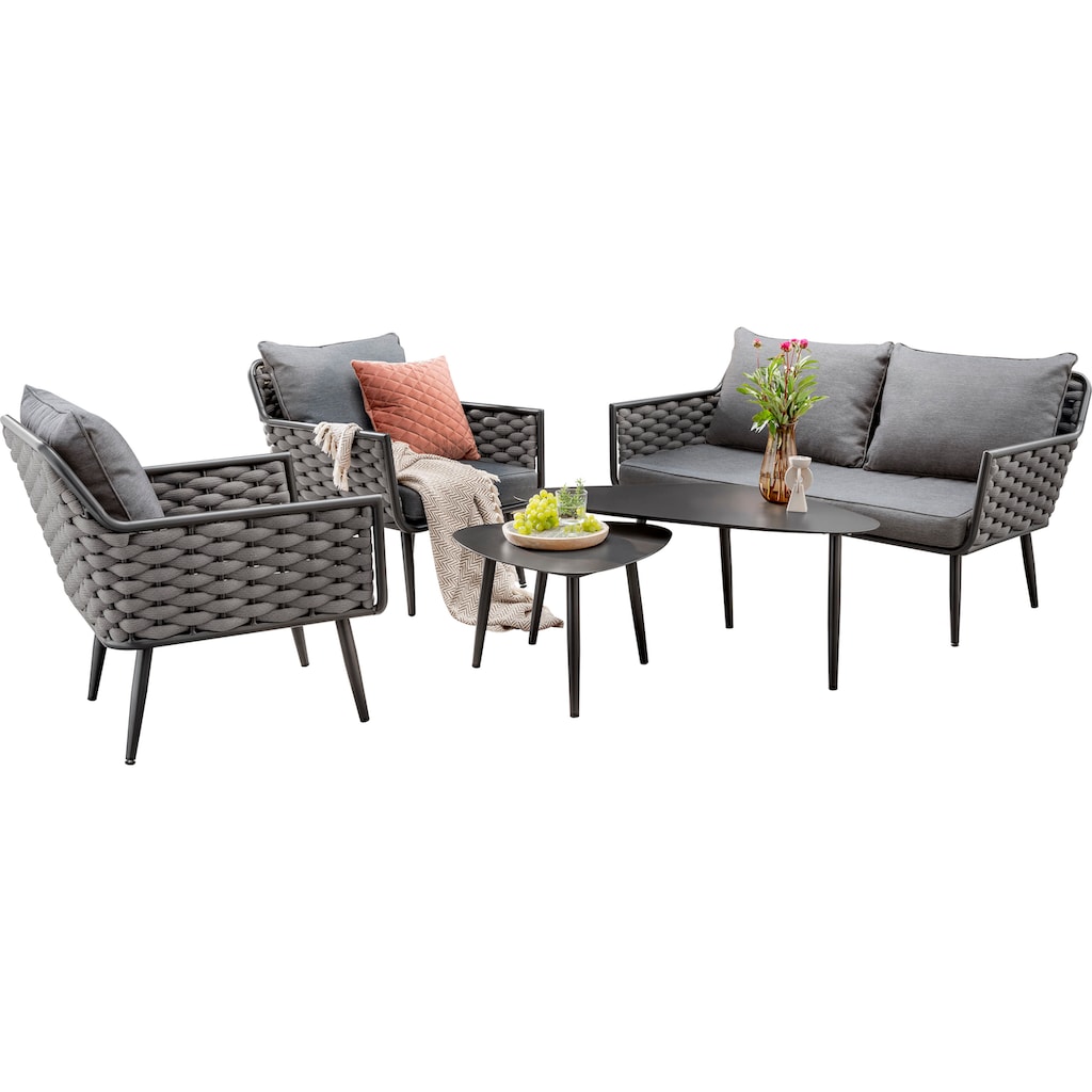 Destiny Gartenlounge-Set »RAVENNA«, (Set, 12 tlg.), Aluminium, 1 Sofa, 2 Sessel, 2 Tische 109x60x45 cm und 60x60x40 cm