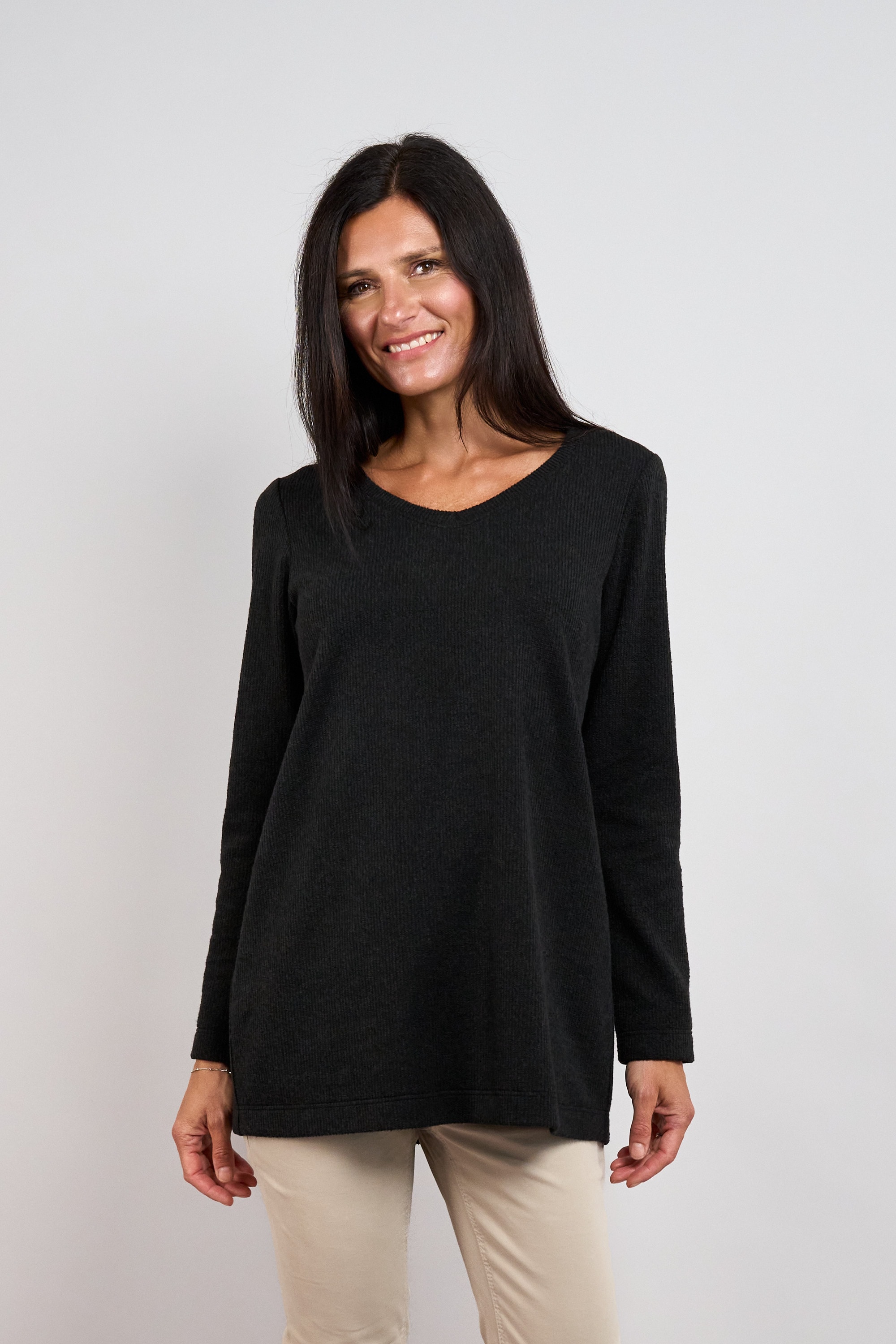 Seidel Moden Langarmshirt mir gerundetem V-Ausschnitt / MADE IN GERMANY