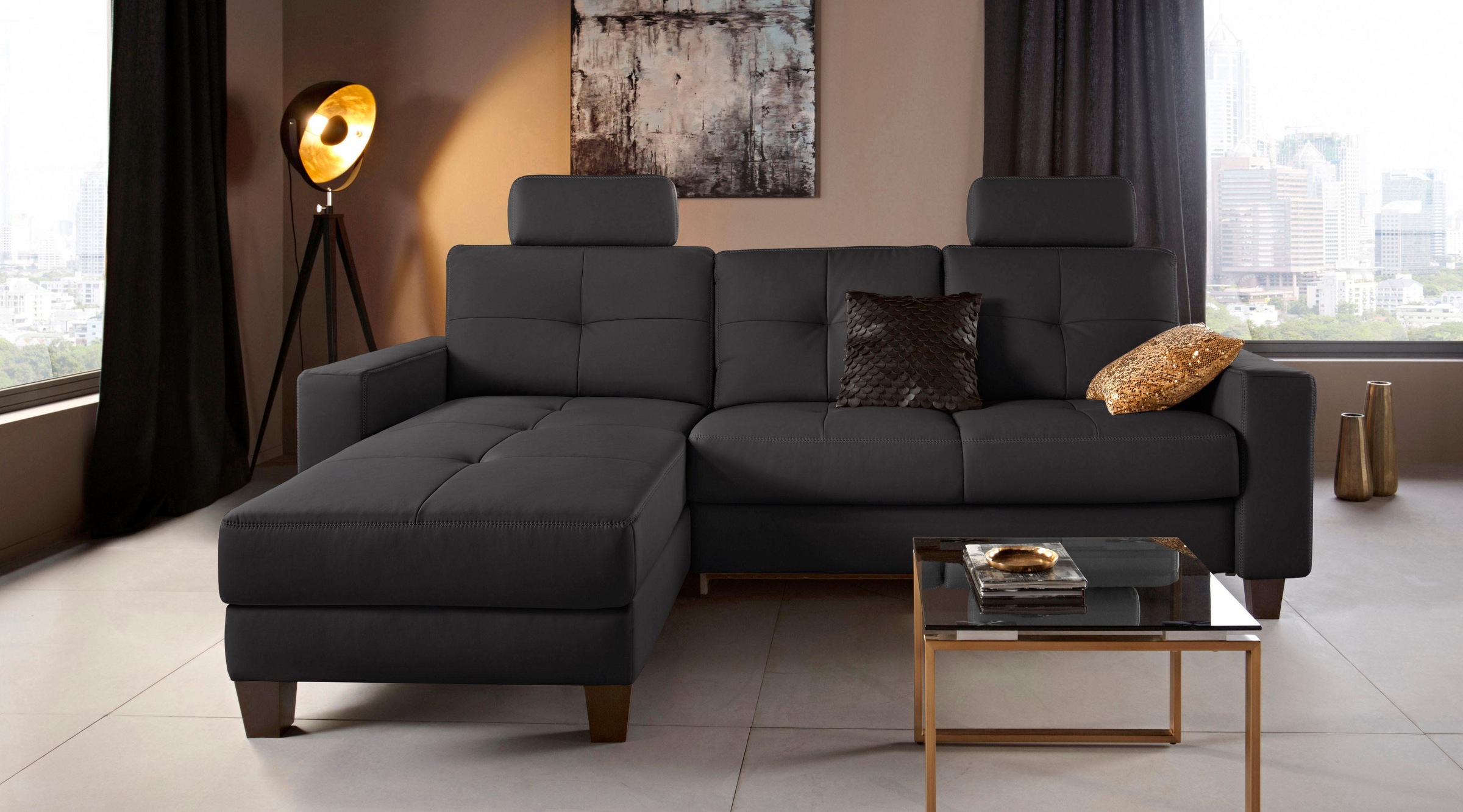 Places of Style Ecksofa »Varese L-Form«, Kreuznaht in beige