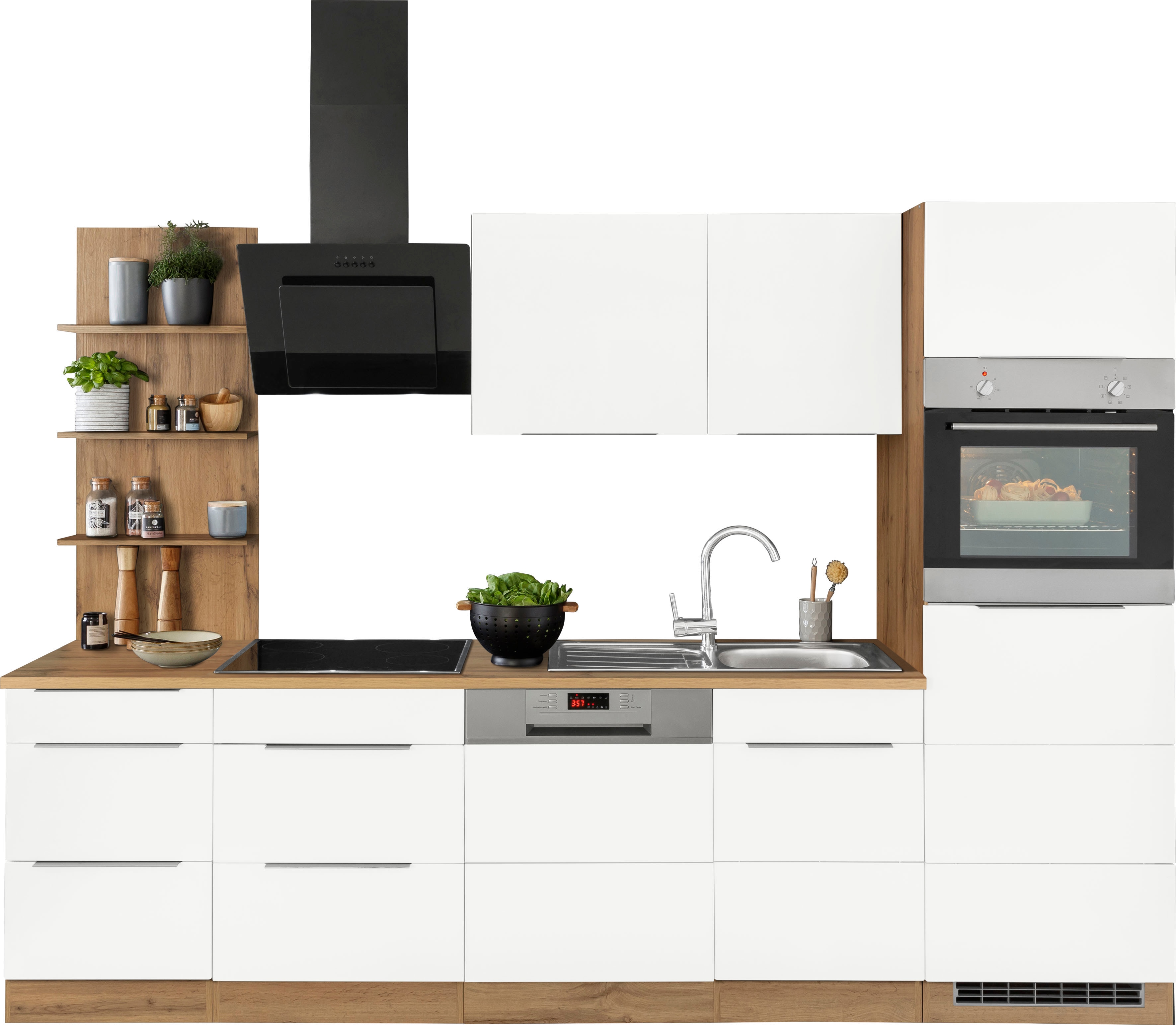 KOCHSTATION 1100000002199 "KS-Brindisi Breite 280 cm" wahlweise mit E-Geräten und Induktion, mit MDF-Fronten und Regal