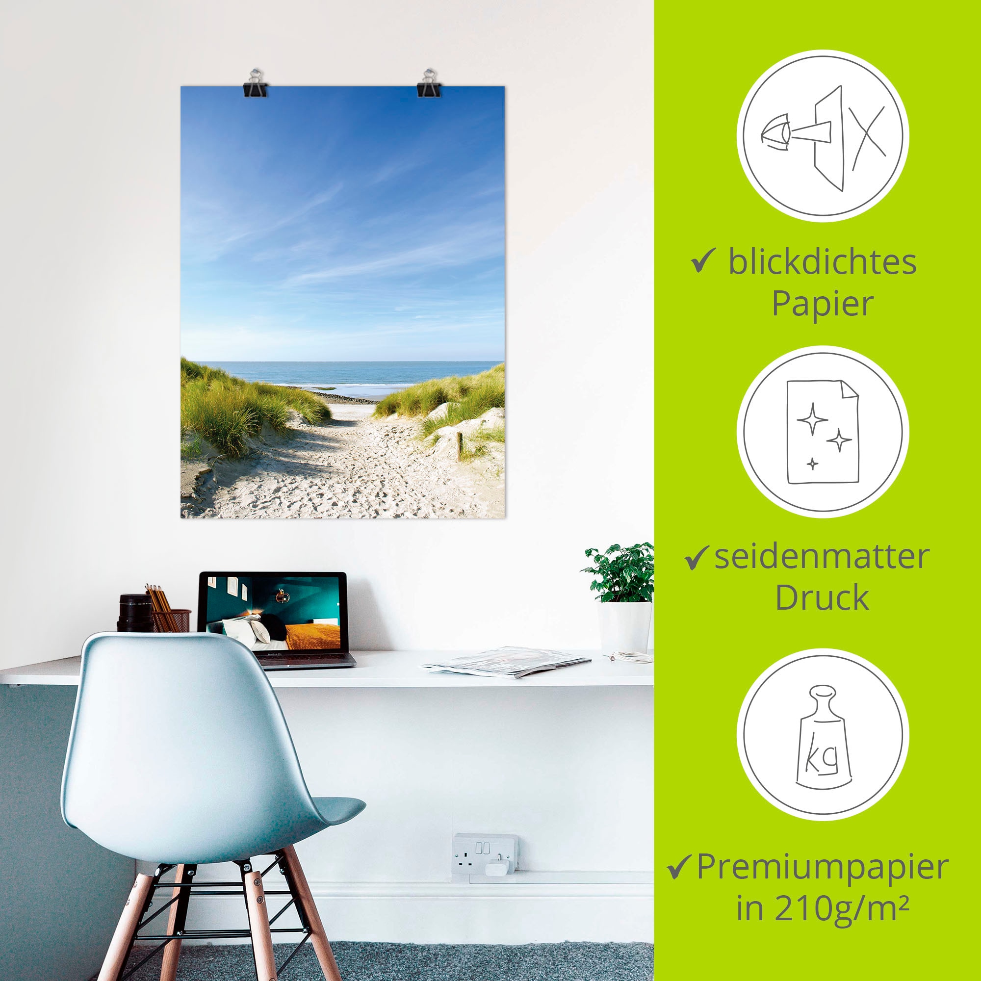 Artland Wandbild »Strand mit Sanddünen und Weg zur See«, Strand, (1 St.), als Alubild, Outdoorbild, Leinwandbild, Poster, Wandaufkleber