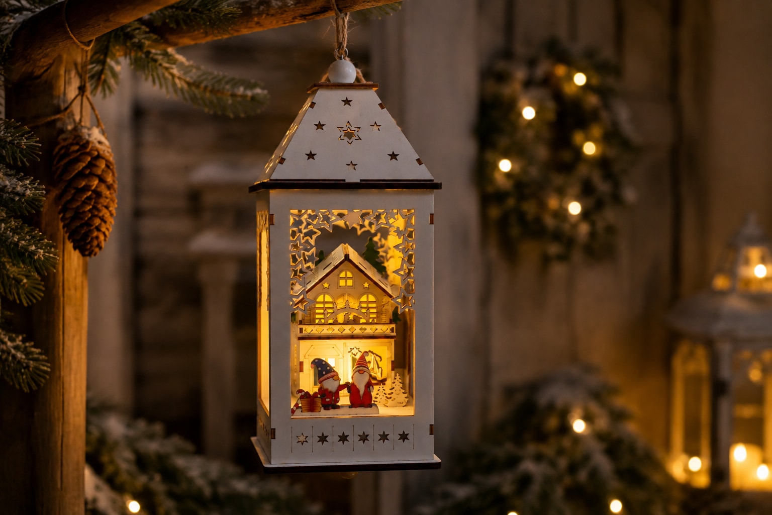 OTTO home Weihnachtsszene »1 Stück, Fensterdeko mit warmer LED-Beleuchtung, weiß« Timerfunktion, zum aufhängen und hinstellen, Höhe ca. 30,5 cm