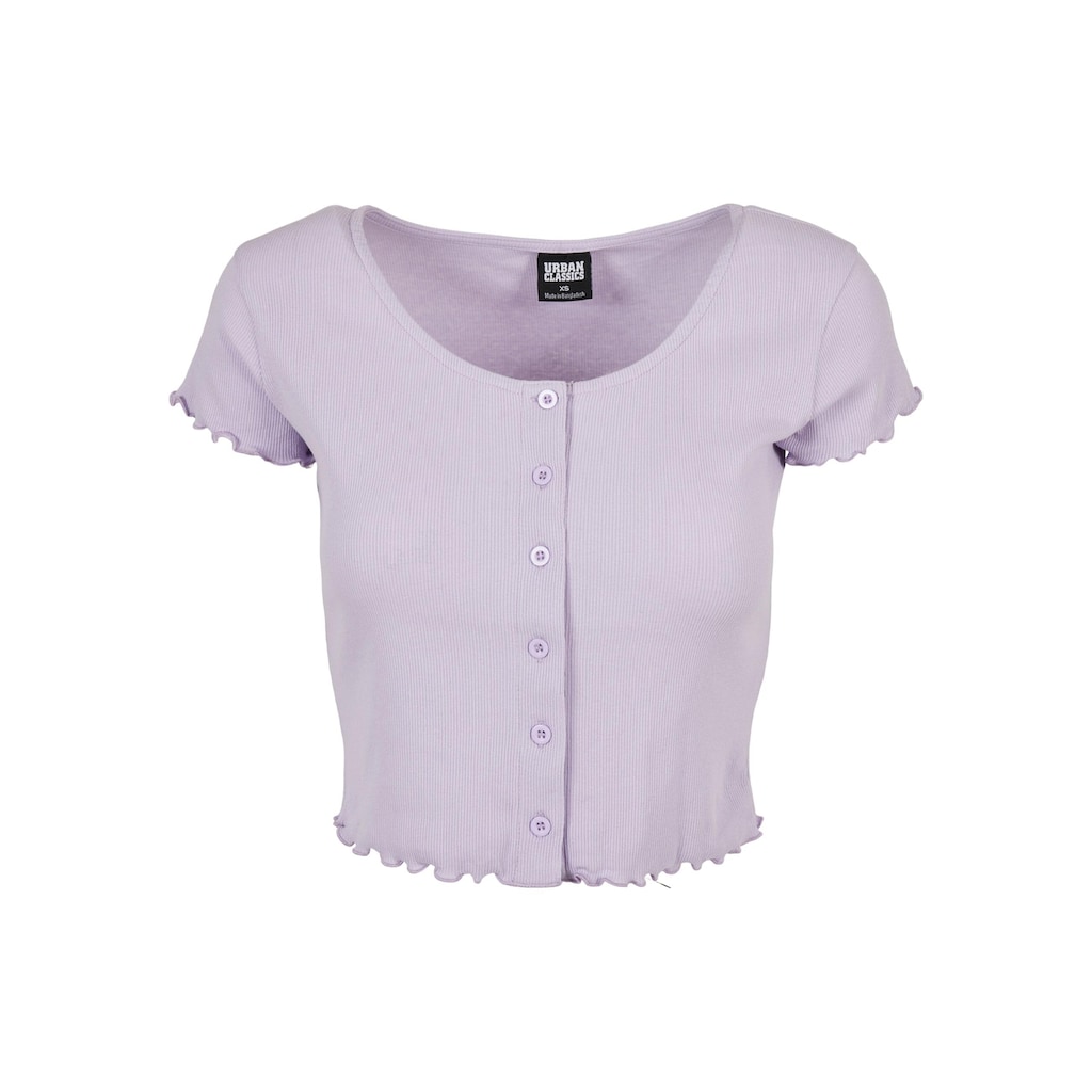 URBAN CLASSICS Kurzarmshirt »Urban Classics Damen Ladies Cropped Button Up Rib Tee«, (1 tlg.)