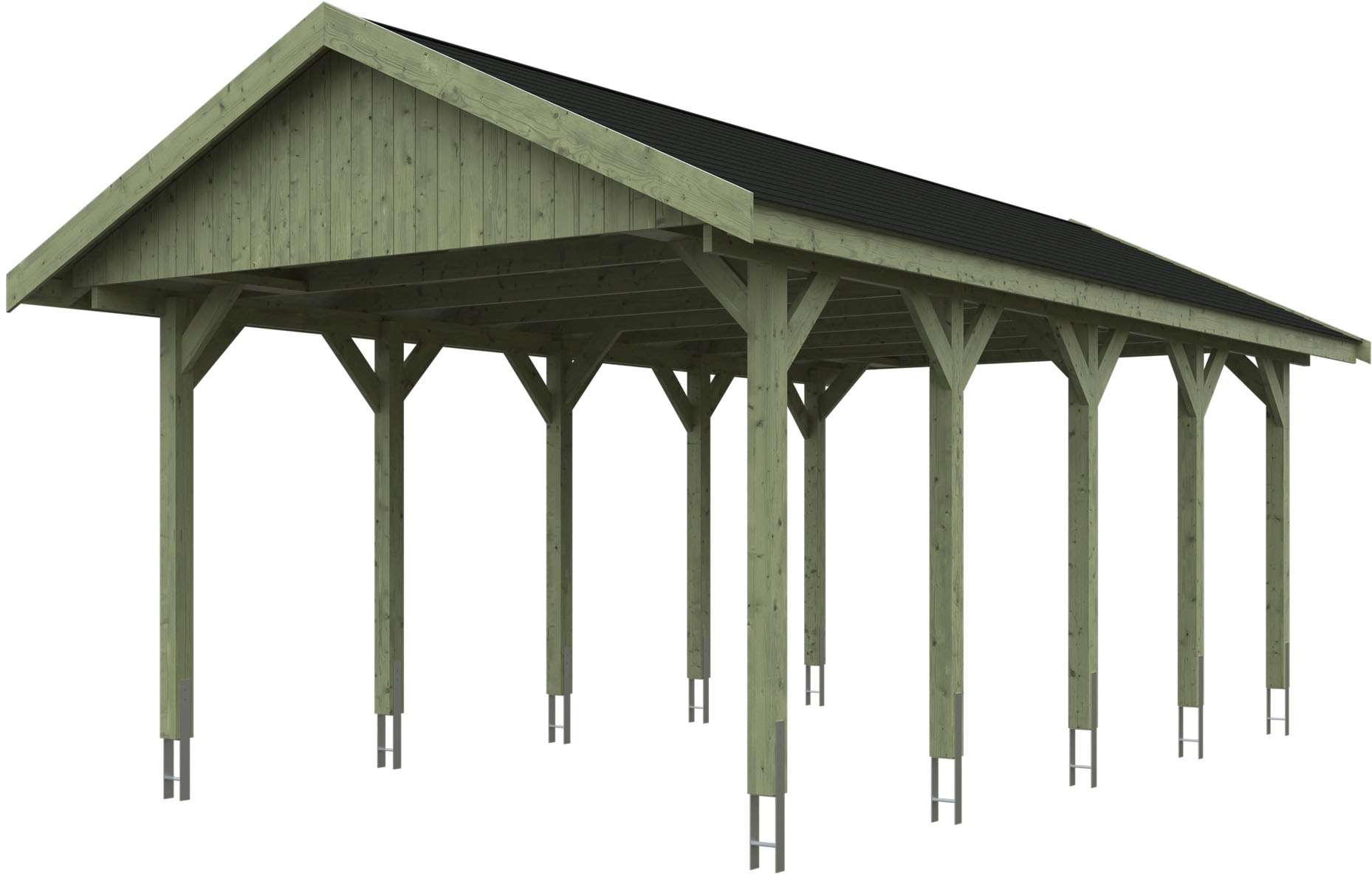 Einzelcarport »Wallgau«, Nadelholz, 340 cm, Grün, 430x750cm, schwarze Schindeln