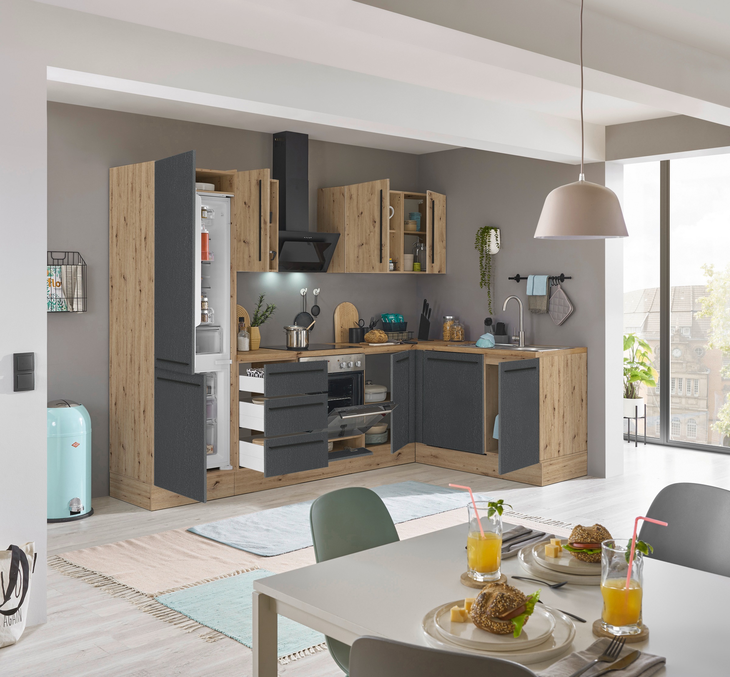 KOCHSTATION Winkelküche »Florida, Stellbreite 280x165 cm« wahlweise mit E-Geräten, mit Softclose für Türen und Schubkästen