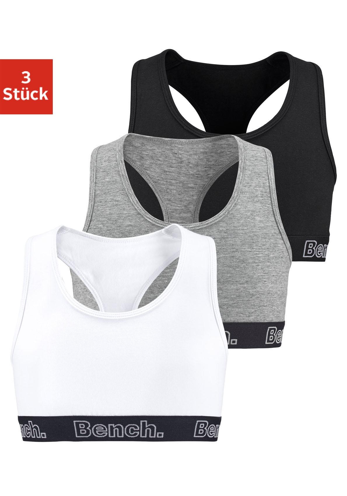 Bench. Bustier Packung, 3 Stk. unifarben, Bündchen mit Logoschriftzug, Ringerrücken