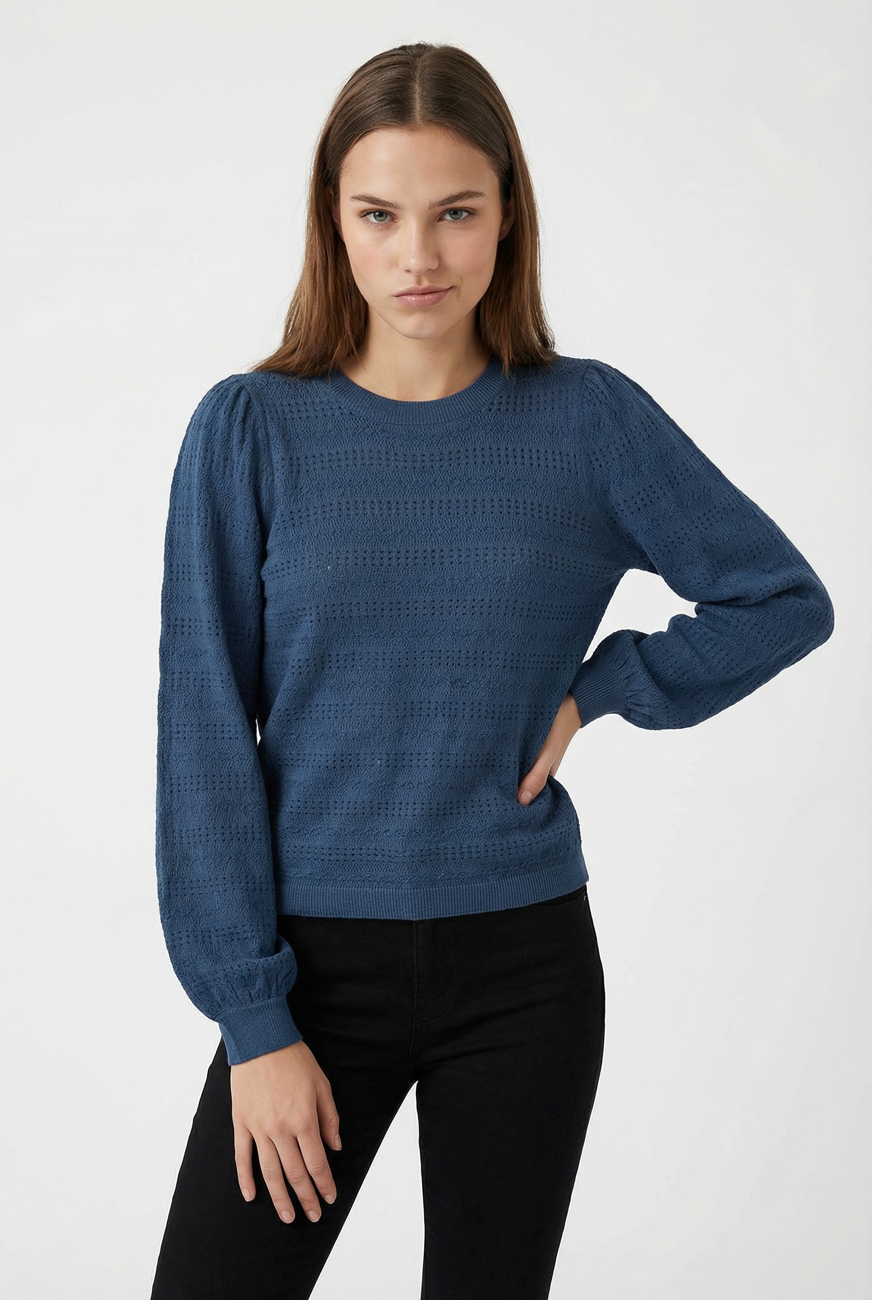 Vero Moda Strickpullover "VMLIMONE LS O-NECK PULLOVER BOO" mit Lochmuster günstig online kaufen