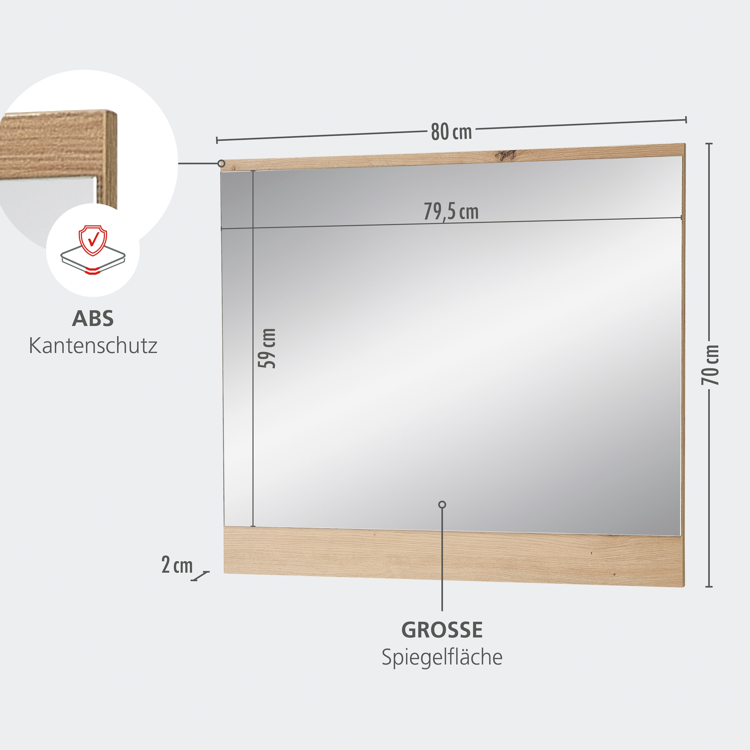 Innostyle Wandspiegel »Fargo Wandspiegel, 80/70/2 (B/H/T cm)«, (1 St.), Spiegelfläche 80 x 70 cm