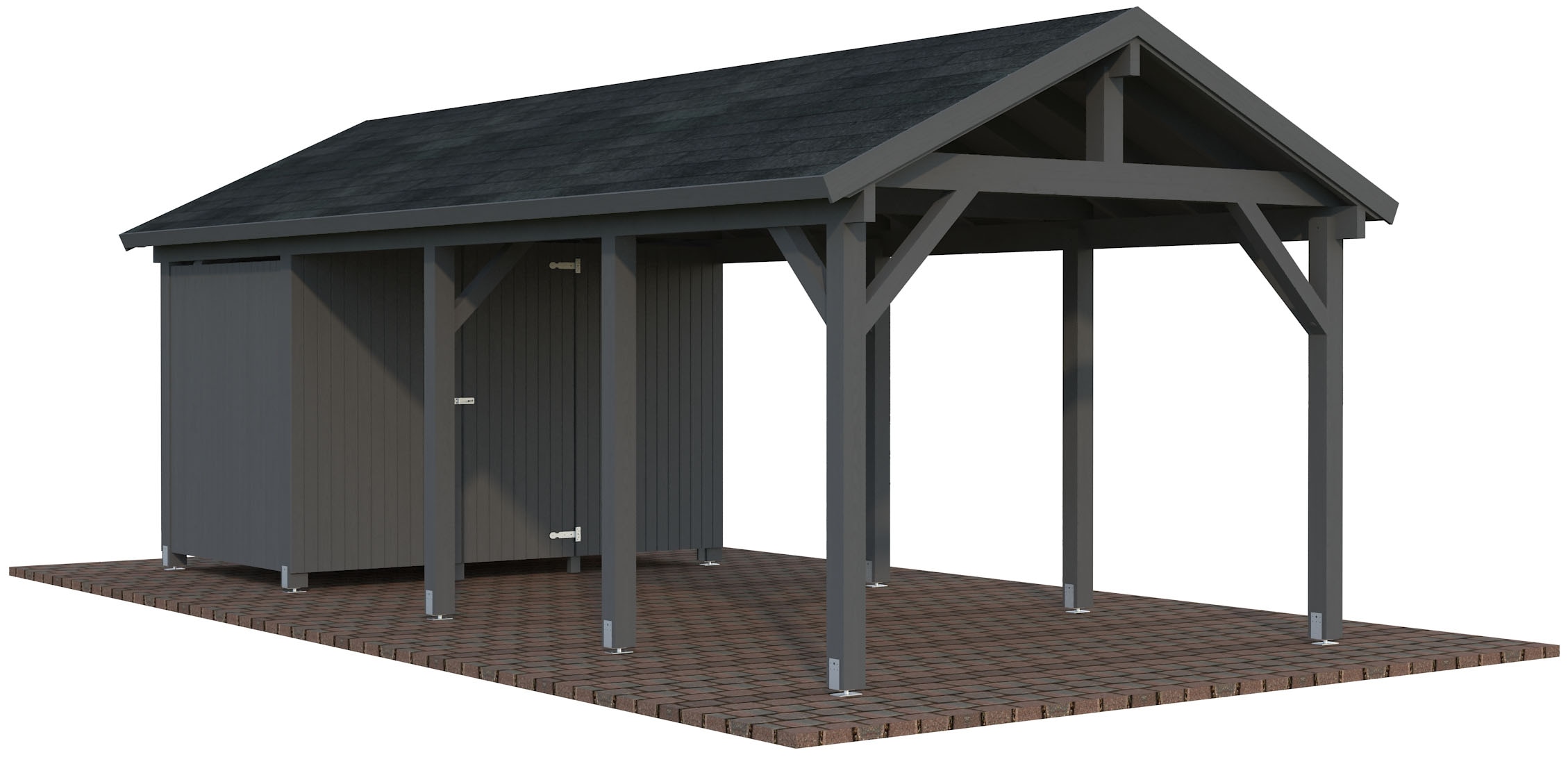 Palmako Einzelcarport "Robert mit Geräteraum" Massivholz 291 cm dunkelgrau