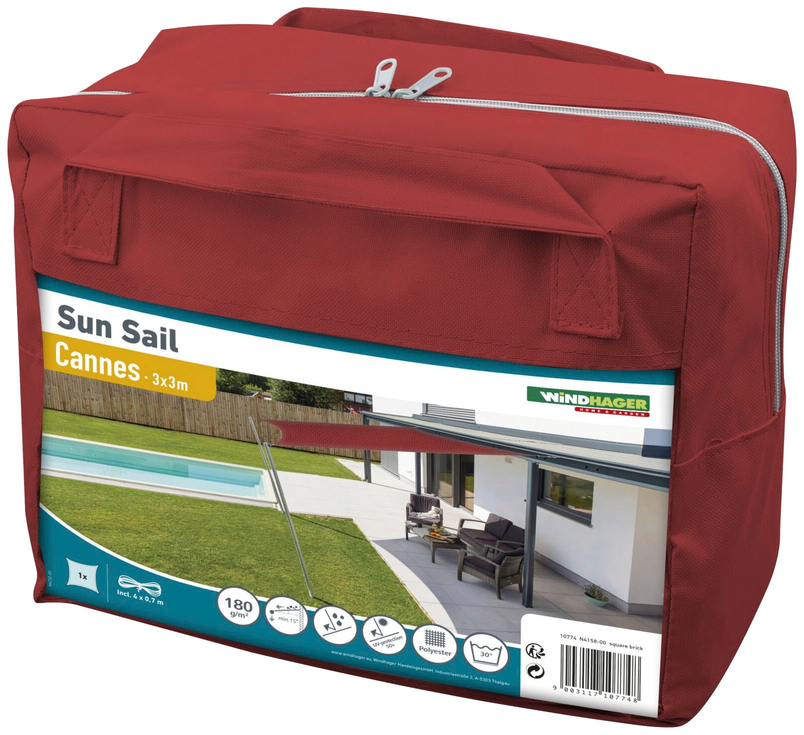 Windhager Sonnensegel »Capri Quadrat«, 3x3m, rot