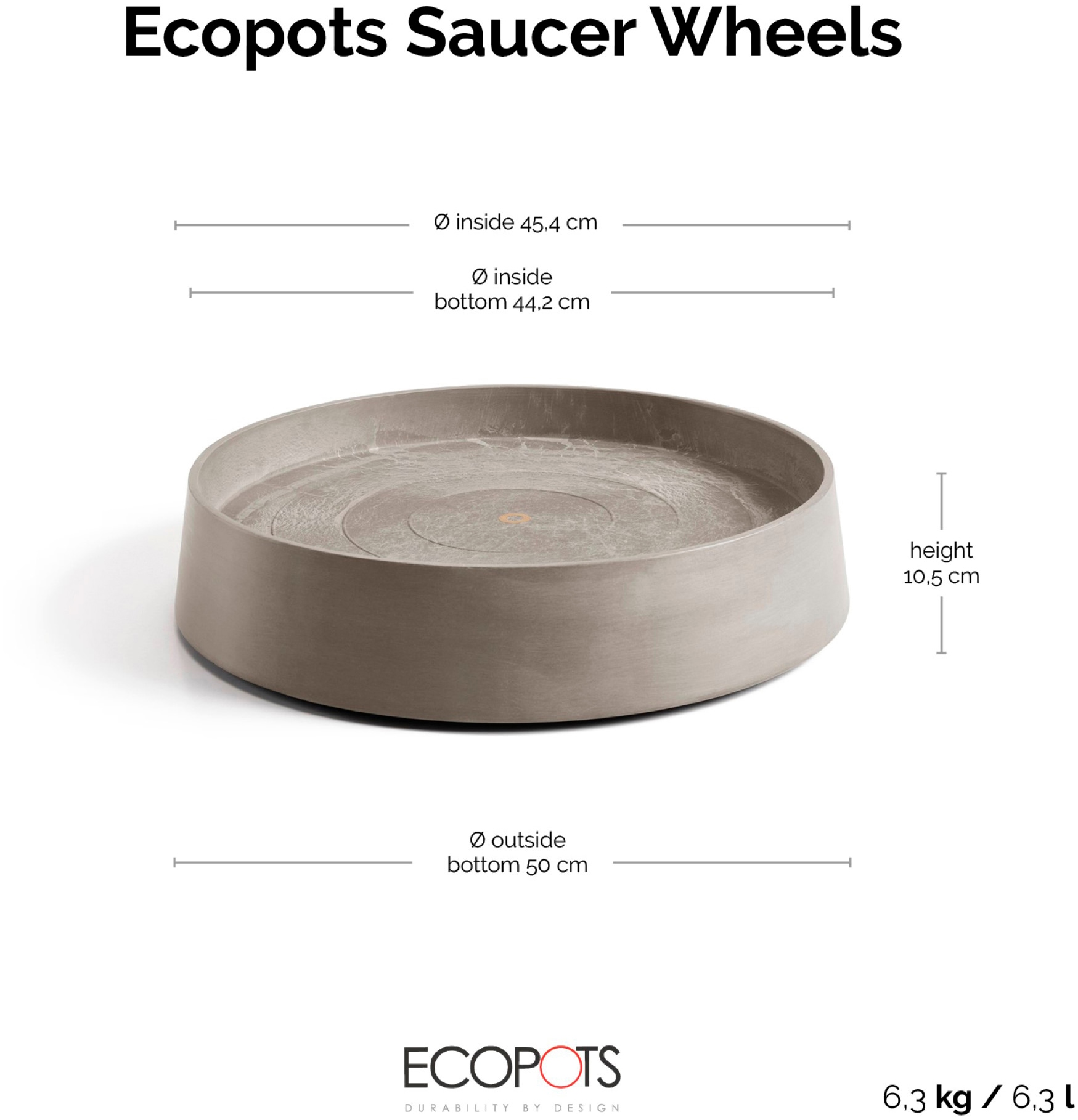 ECOPOTS Topfuntersetzer »mit Rollen Oslo 55 Taupe«, für innen und außen: frostsicher, bruchsicher und lichtbeständig