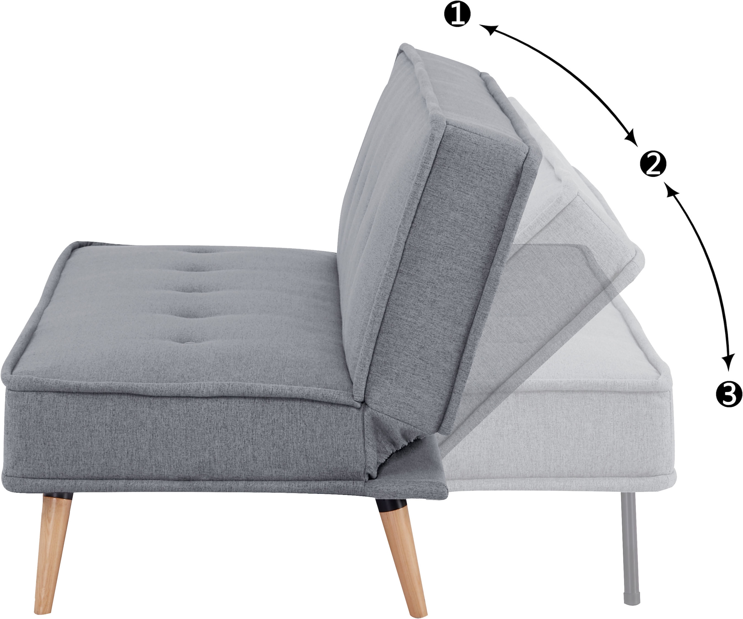 INOSIGN Schlafsofa »ARBON,183cm, klappbarer 3-Sitzer mit verstellbarer Rückenlehne und«, Bettfunktion, Webstoff und Kunstleder