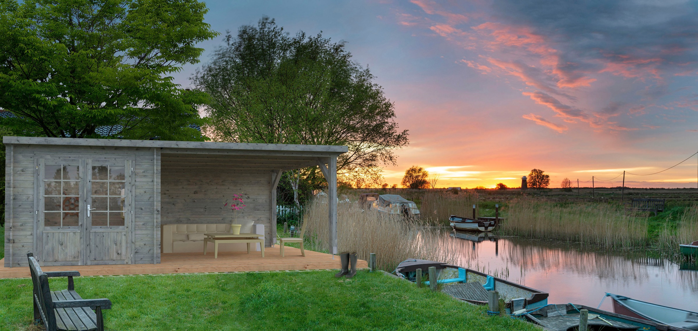 Palmako Gartenhaus "Ella" 6,9+10,0 m², mit Anbaudach günstig online kaufen