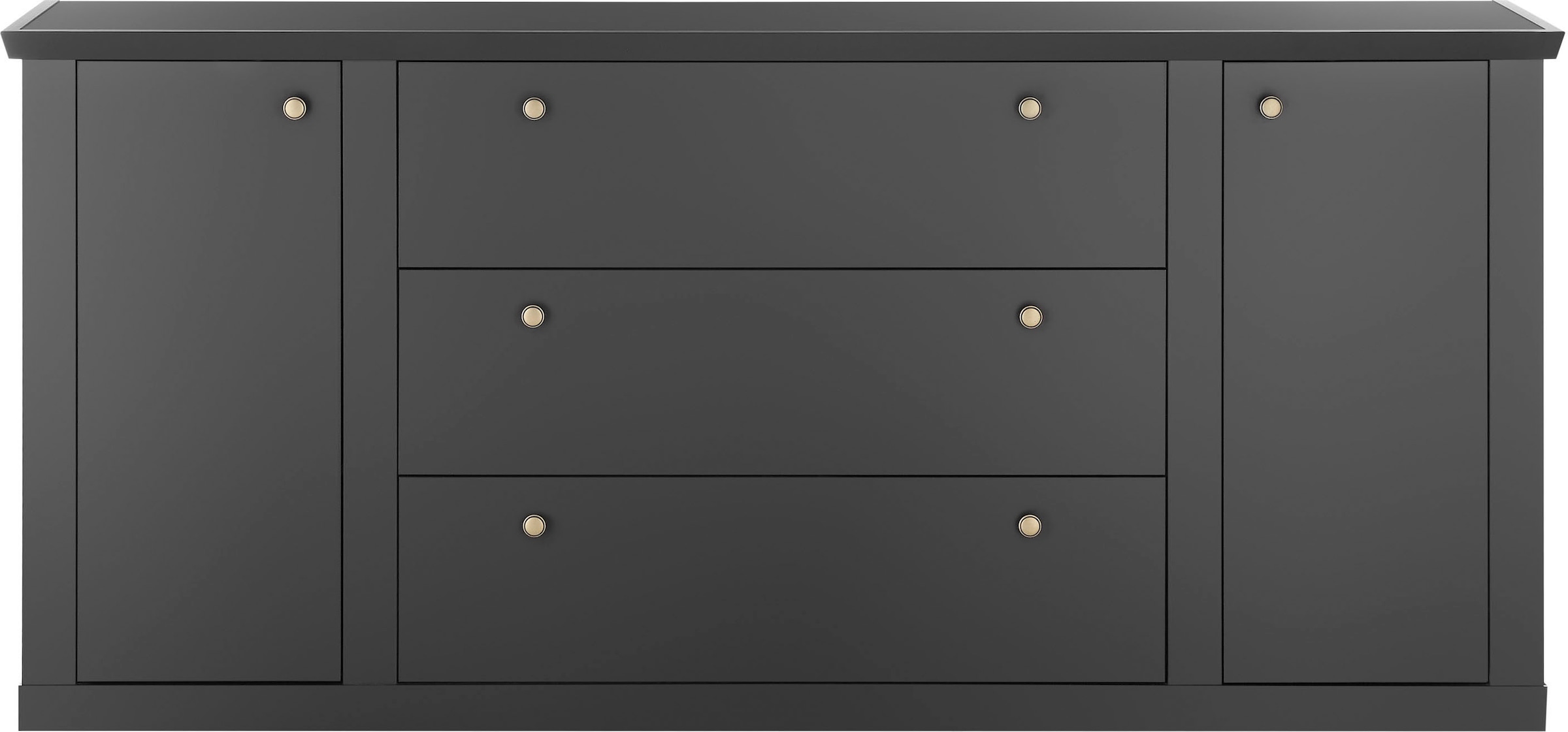 Home affaire Sideboard »Lincoln, moderner Schrank, schwarze Kommode, 205 cm breit« edles Design, messingfarbene Knopfgriffe, in 2 Größen verfügbar