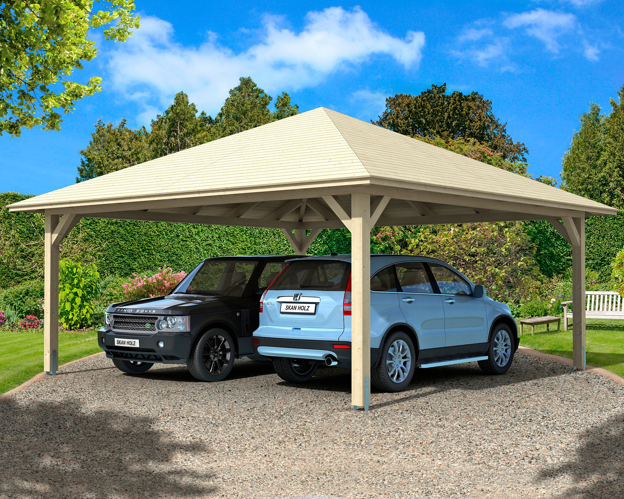 Skanholz Doppelcarport "Taunus", Leimholz-Nordisches Fichtenholz, 530 cm, natur