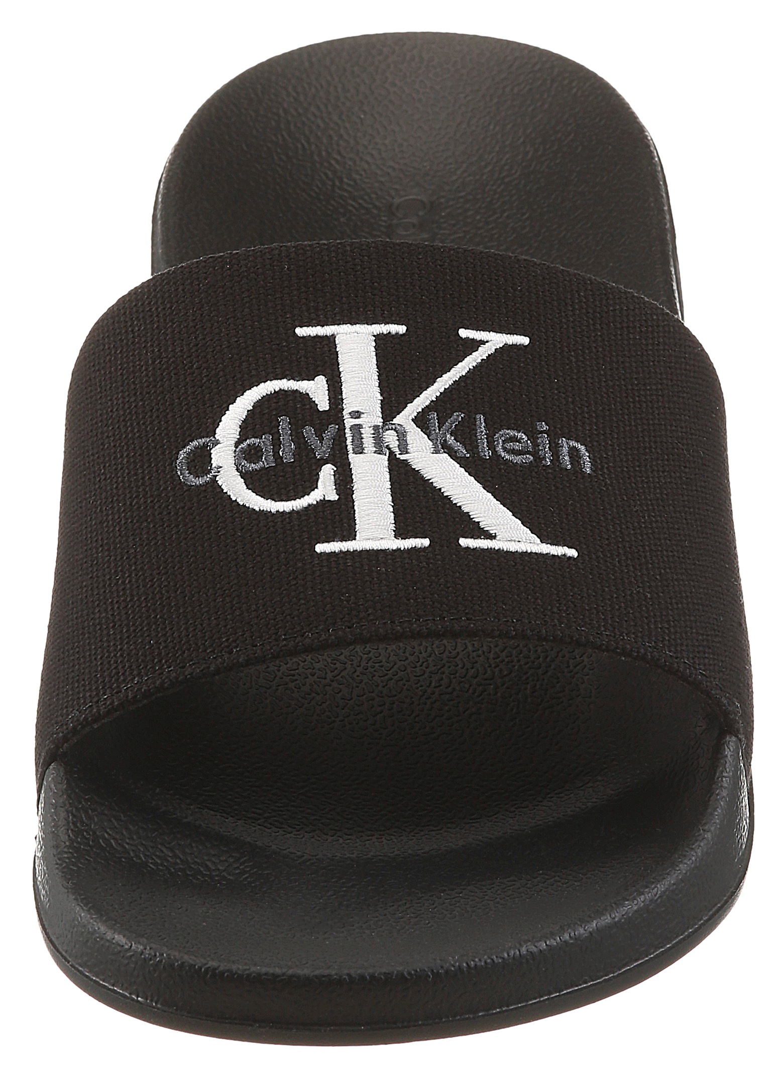 Pantolette CALVIN KLEIN "ESS SLIDE CV WN", Herren, Gr. 38, schwarz, Baumwolle, Textil, Basic, Schuhe Pantolette, Sommerschuh, Poolslides, Pantolette, Strandschuh mit Logoschriftzug 3