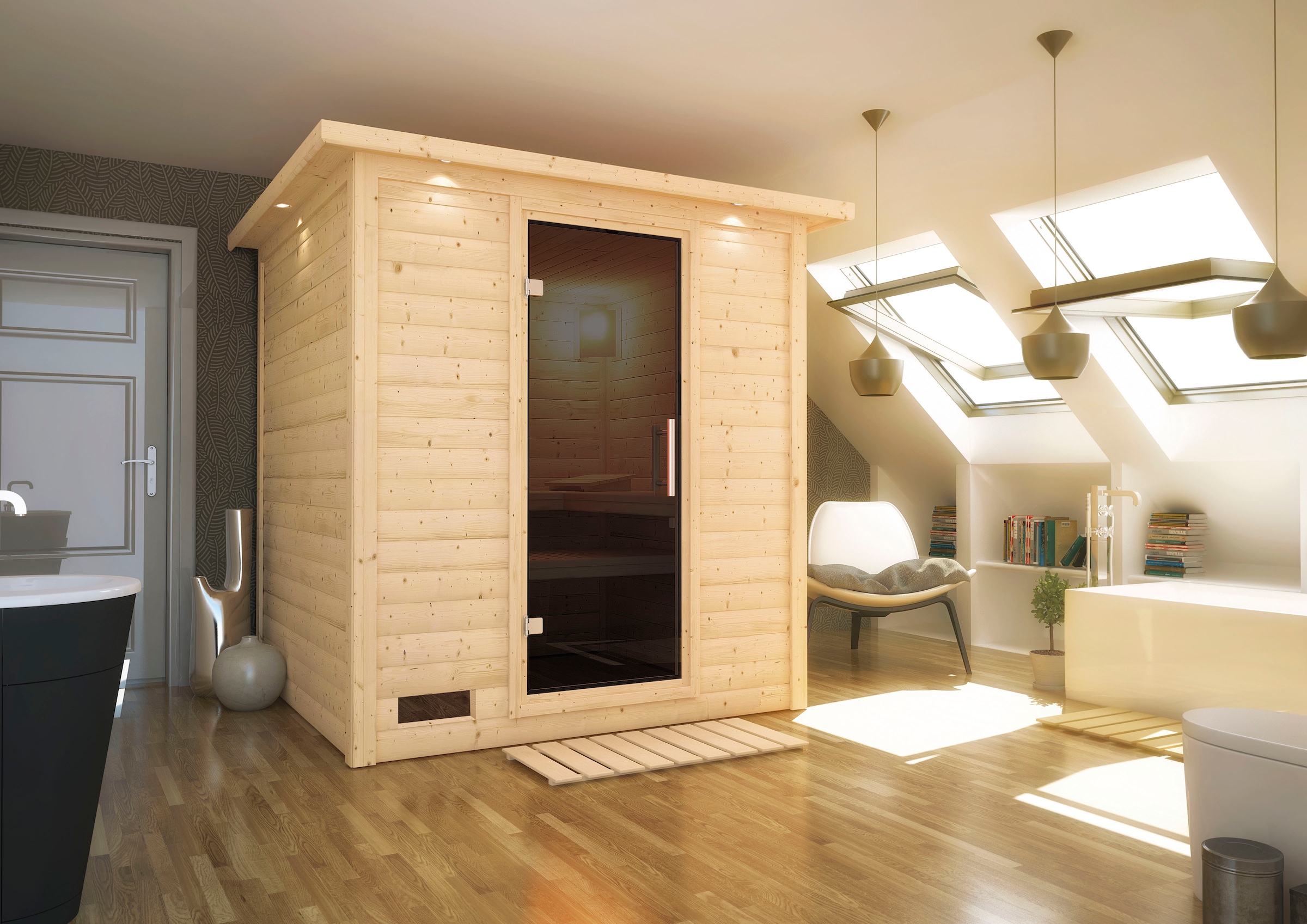 Karibu Sauna "Menja" Set, Ofen 9 kW integr. Strg
